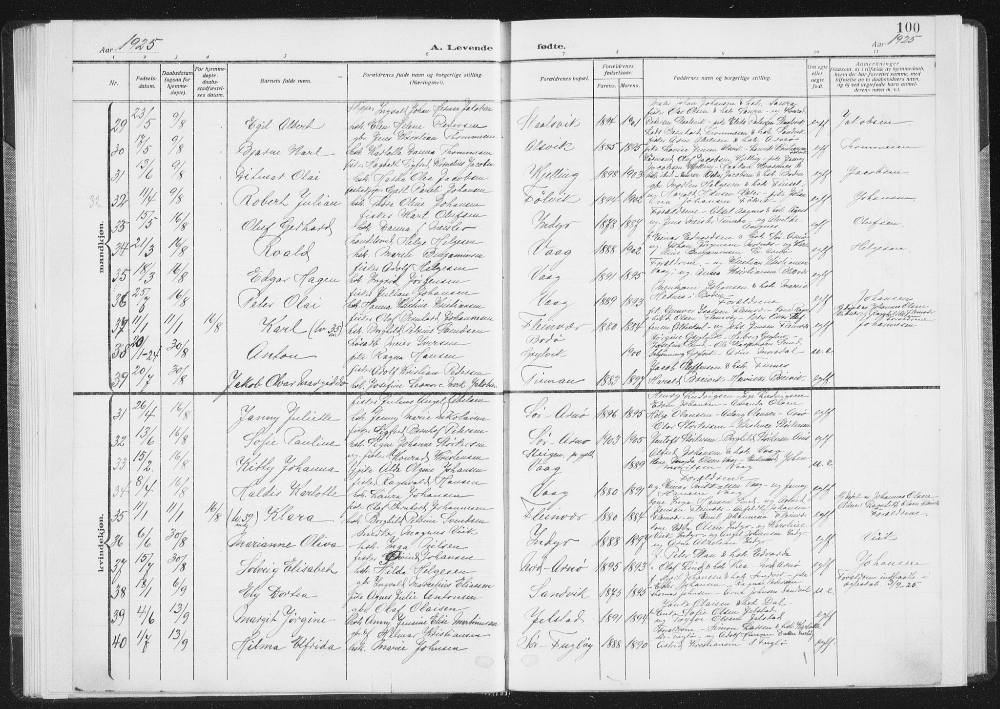 Ministerialprotokoller, klokkerbøker og fødselsregistre - Nordland, AV/SAT-A-1459/805/L0104: Parish register (official) no. 805A09, 1909-1926, p. 100