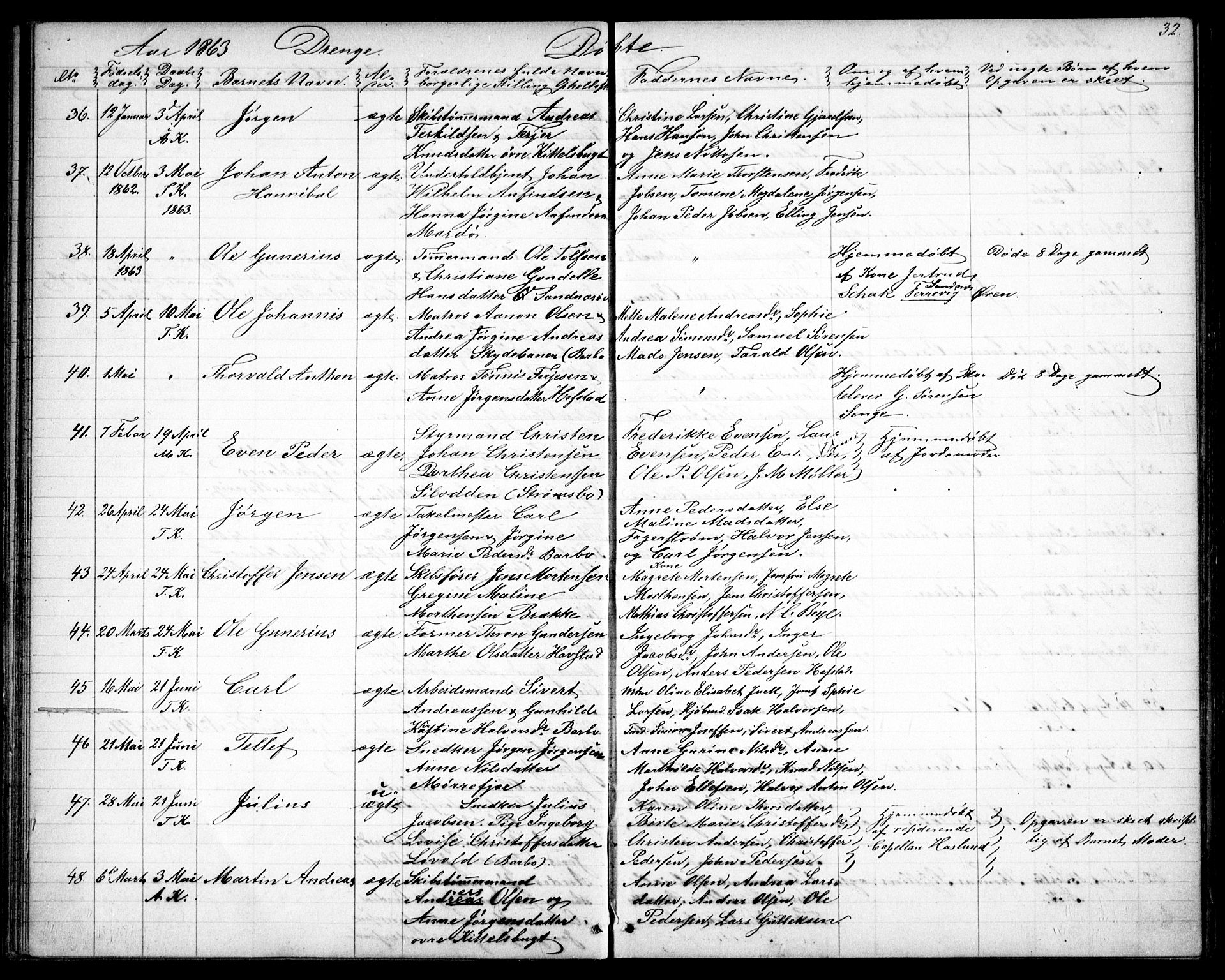 Tromøy sokneprestkontor, SAK/1111-0041/F/Fb/L0003: Parish register (copy) no. B 3, 1859-1868, p. 32