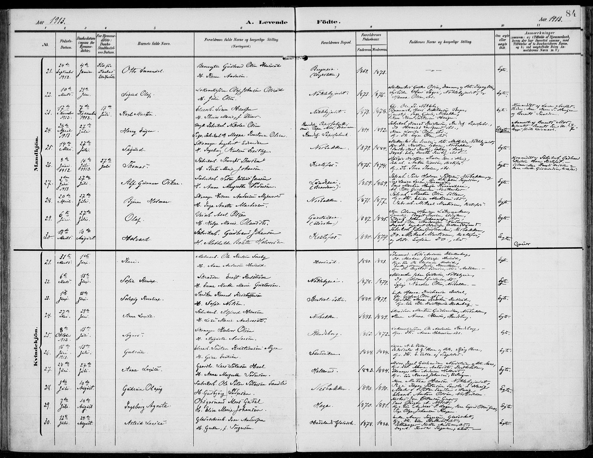 Jevnaker prestekontor, AV/SAH-PREST-116/H/Ha/Haa/L0011: Parish register (official) no. 11, 1902-1913, p. 84