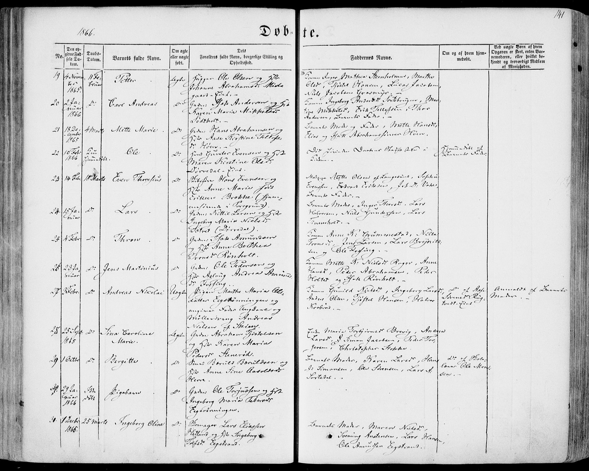 Bamble kirkebøker, SAKO/A-253/F/Fa/L0005: Parish register (official) no. I 5, 1854-1869, p. 141