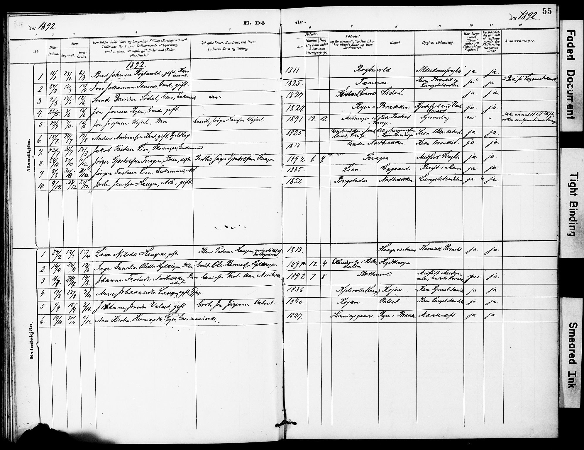Ministerialprotokoller, klokkerbøker og fødselsregistre - Sør-Trøndelag, SAT/A-1456/683/L0948: Parish register (official) no. 683A01, 1891-1902, p. 55