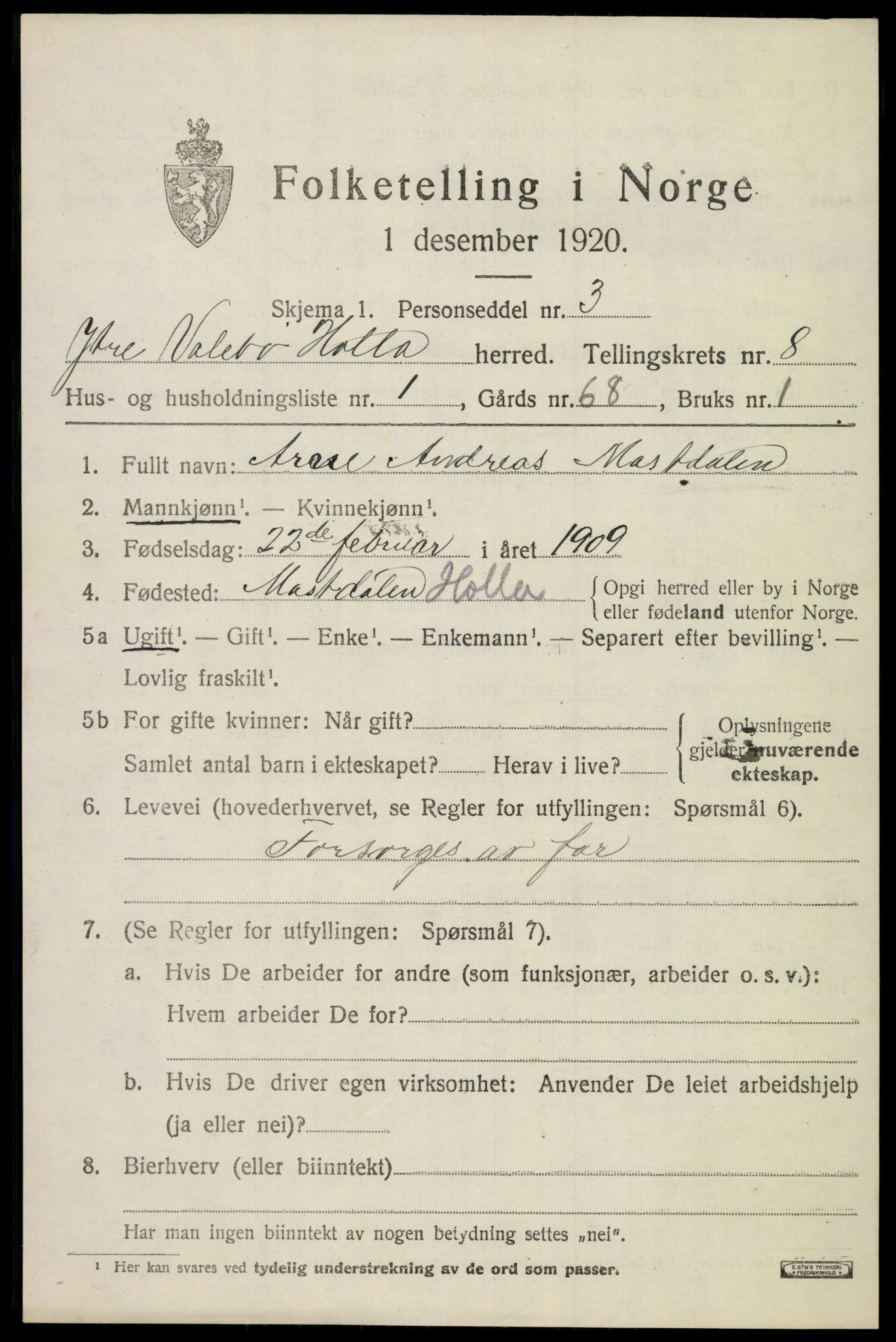 SAKO, 1920 census for Holla, 1920, p. 5311