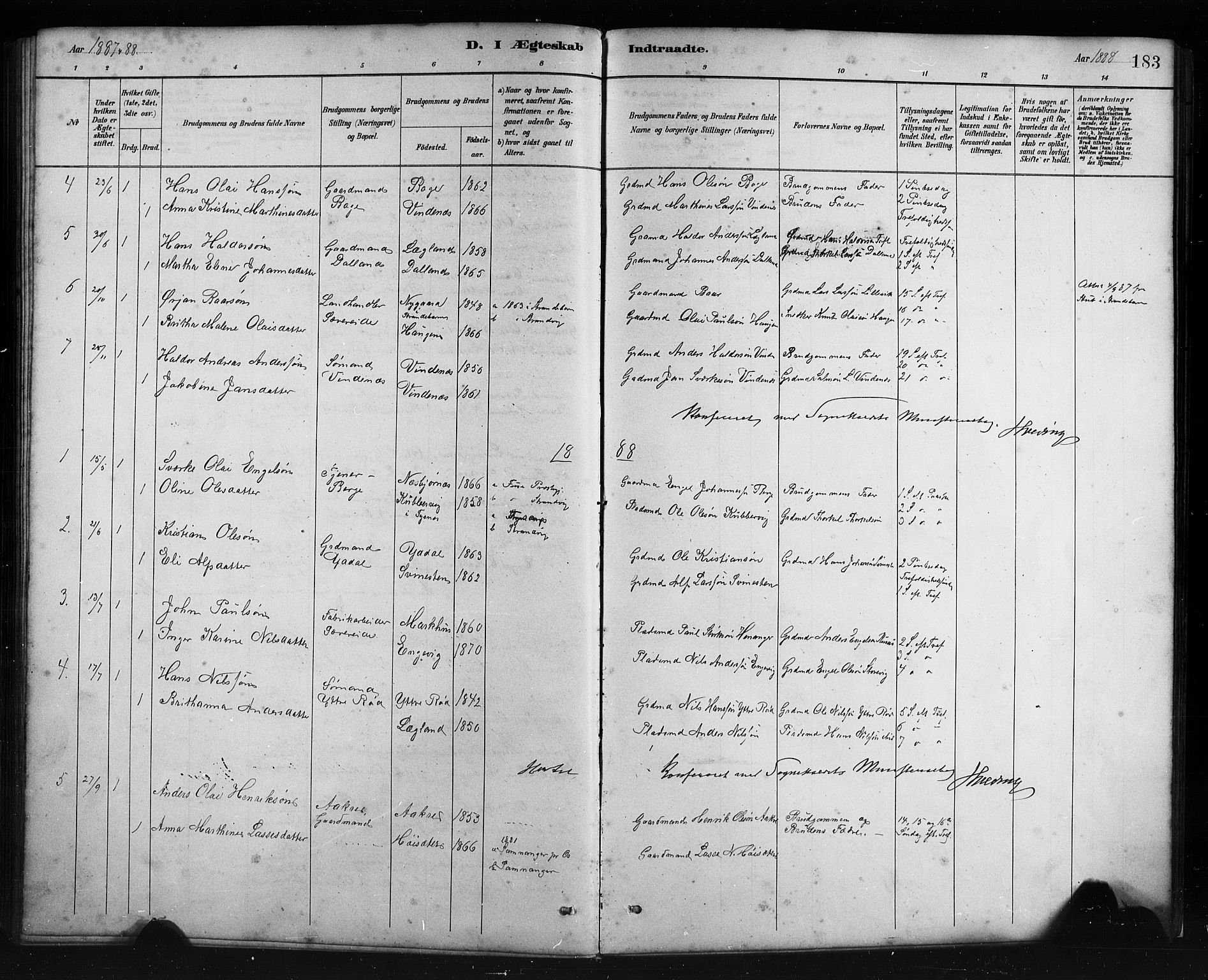 Fusa sokneprestembete, SAB/A-75401/H/Hab: Parish register (copy) no. C 2, 1886-1926, p. 183