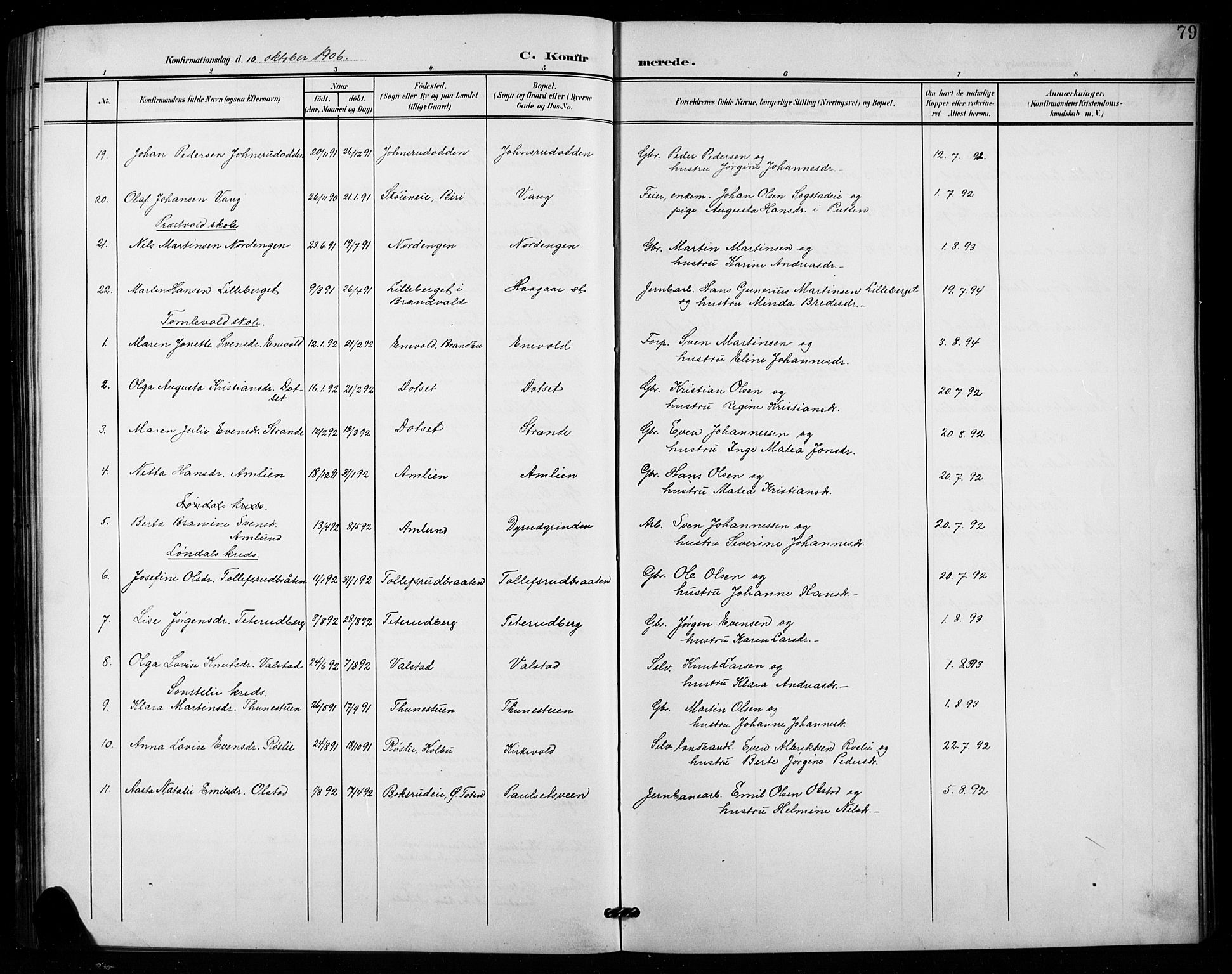 Vestre Toten prestekontor, SAH/PREST-108/H/Ha/Hab/L0016: Parish register (copy) no. 16, 1901-1915, p. 79