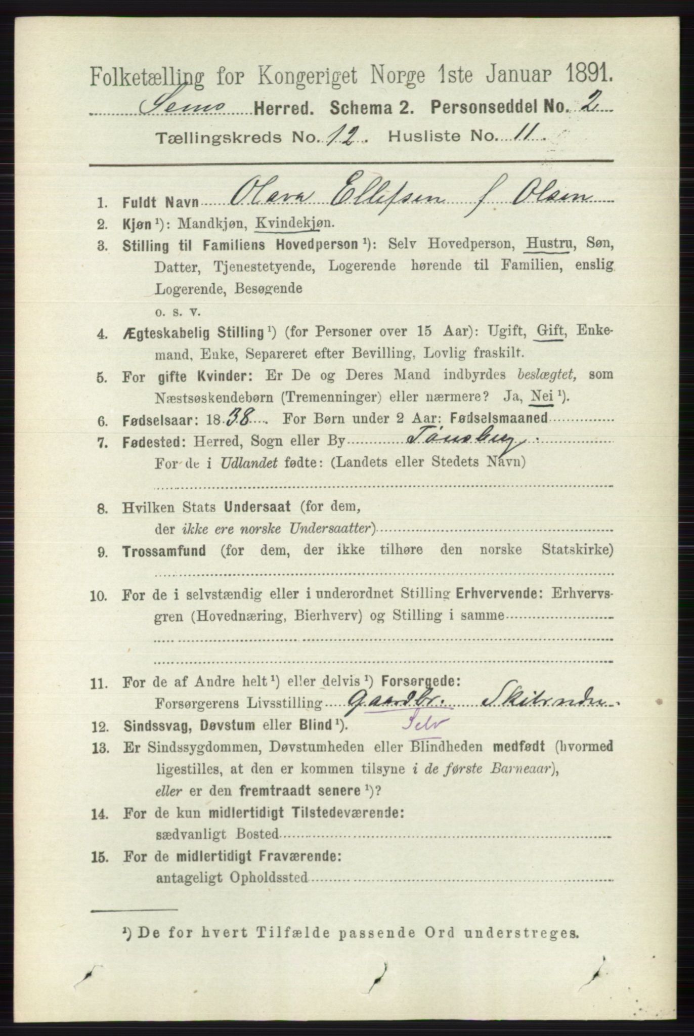 RA, 1891 census for 0721 Sem, 1891, p. 5844