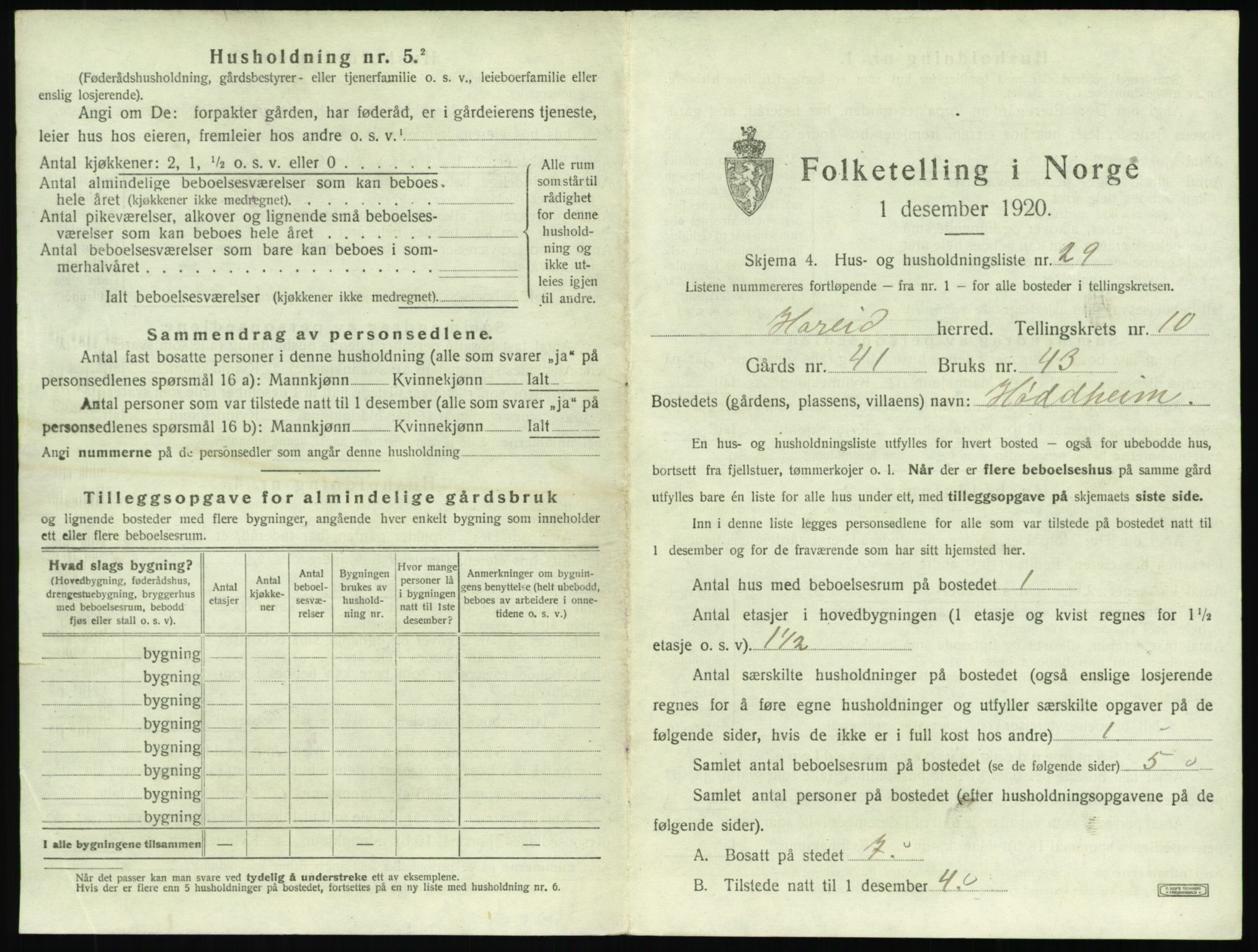 SAT, 1920 census for Hareid, 1920, p. 537