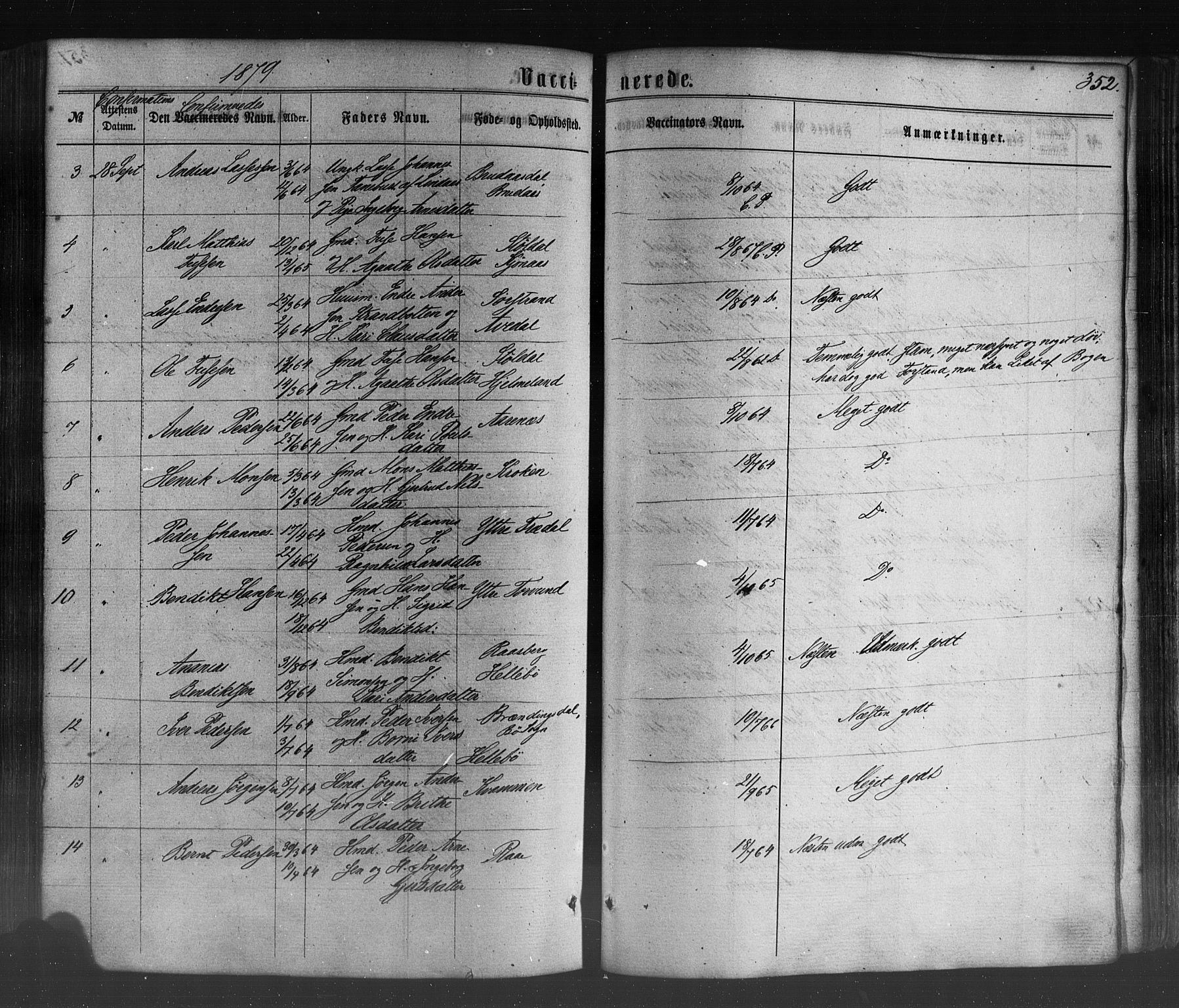 Lavik sokneprestembete, SAB/A-80901: Parish register (official) no. A 4, 1864-1881, p. 352