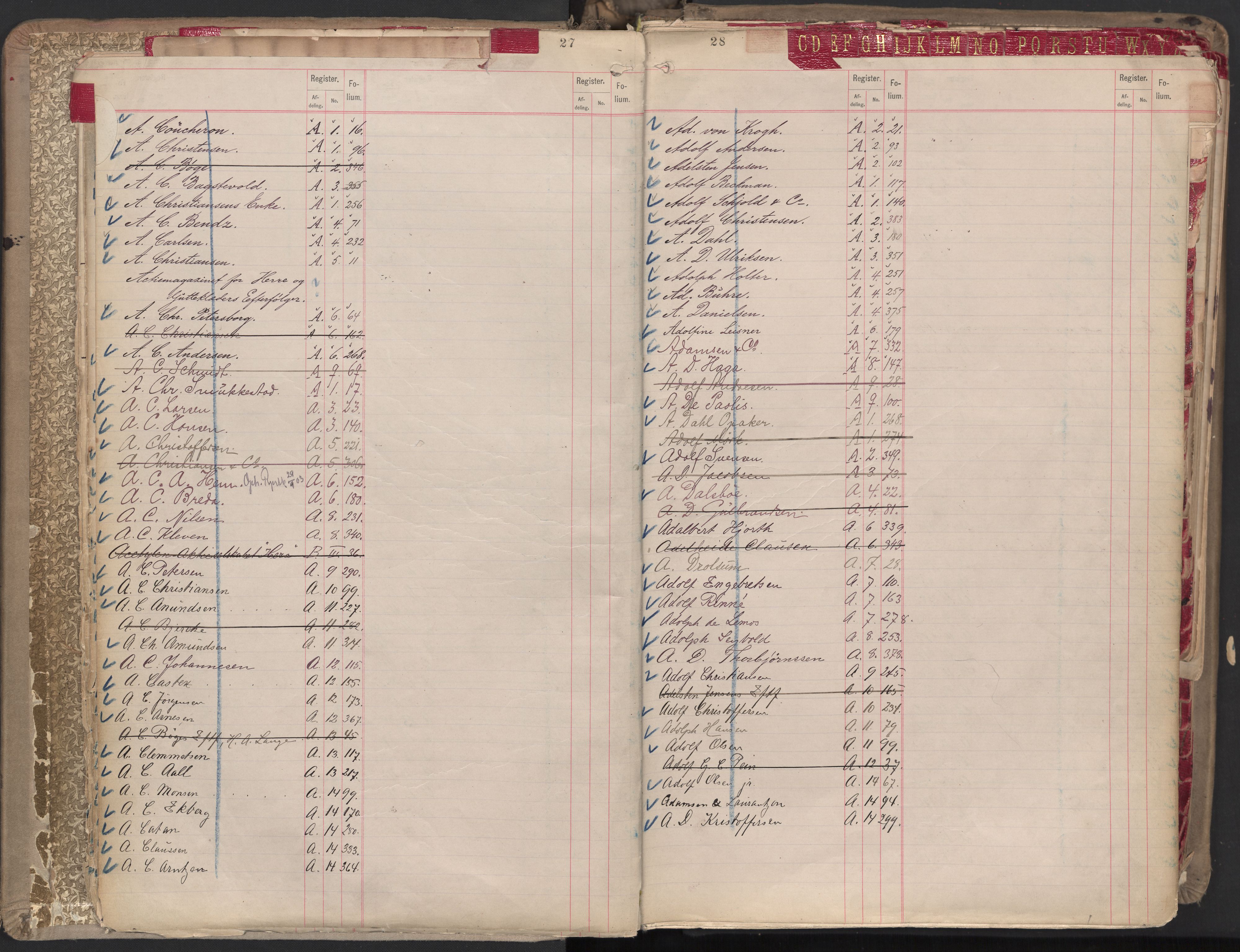 Oslo byfogd avd. II, AV/SAO-A-10942/G/Ga/Gaa/L0001: Firmaregister: A 1-15, B 1-4, C 1, 1890, p. 27-28