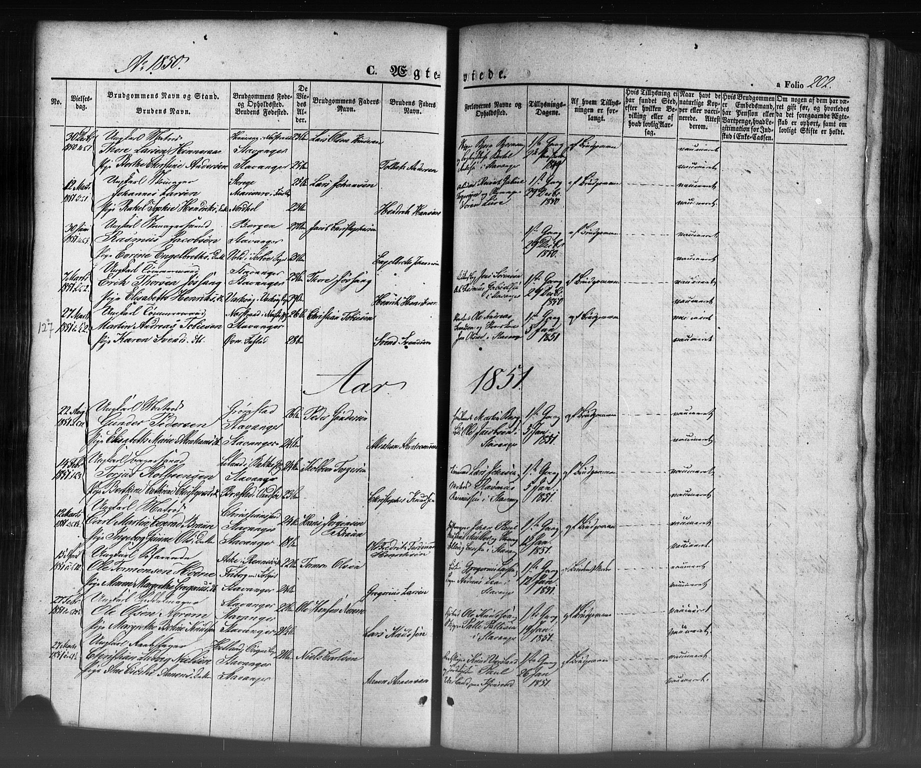 Domkirken sokneprestkontor, SAST/A-101812/001/30/30BB/L0009: Parish register (copy) no. B 9, 1850-1858, p. 202