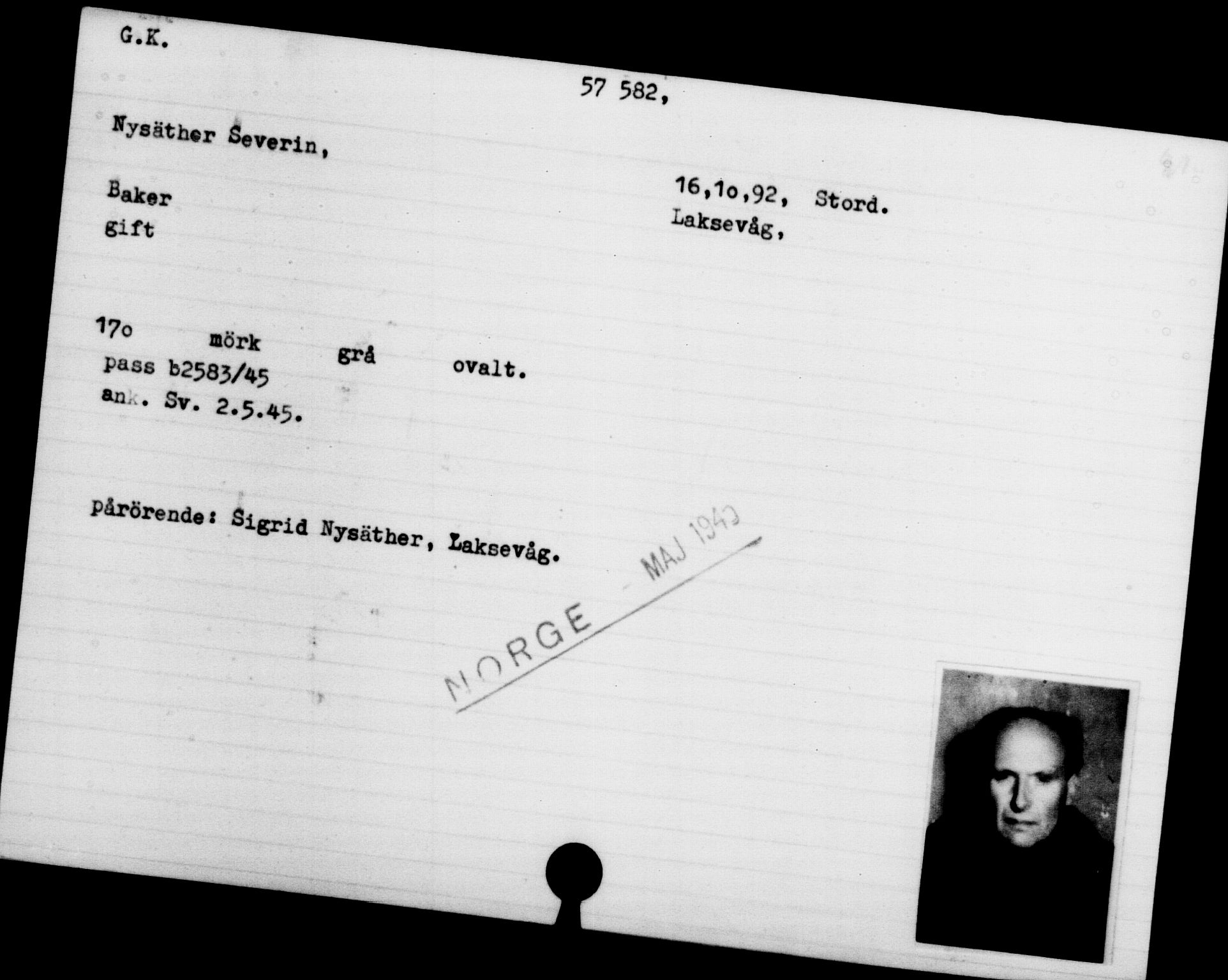 Utenriksstasjonene, Legasjonen i Stockholm, Flyktningkontoret, AV/RA-S-6753/V/Va/L0020: Kjesäterkartoteket, flyktninger med registreringsnr. 55000-58245, 1940-1945, p. 2581