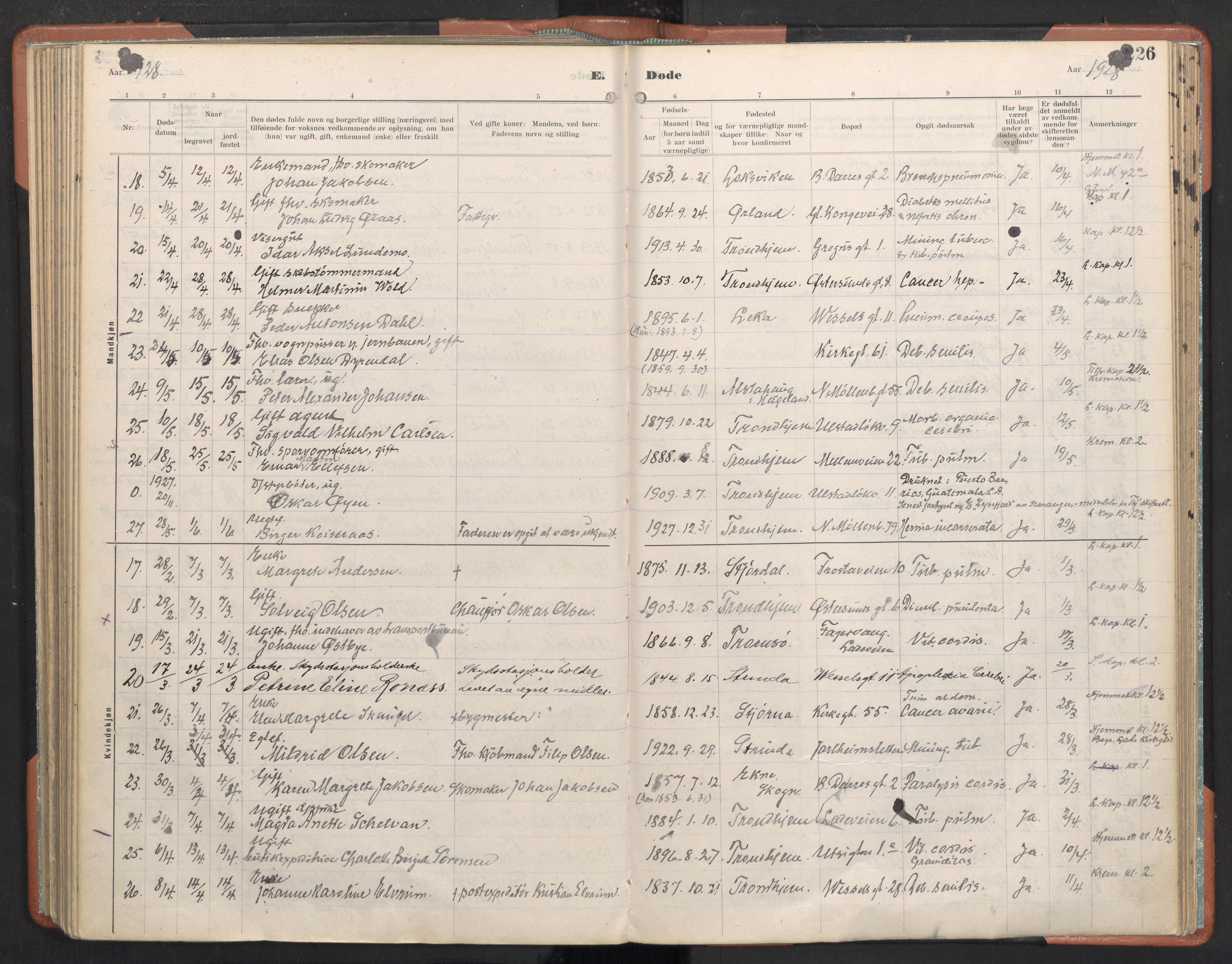 Ministerialprotokoller, klokkerbøker og fødselsregistre - Sør-Trøndelag, SAT/A-1456/605/L0245: Parish register (official) no. 605A07, 1916-1938, p. 226