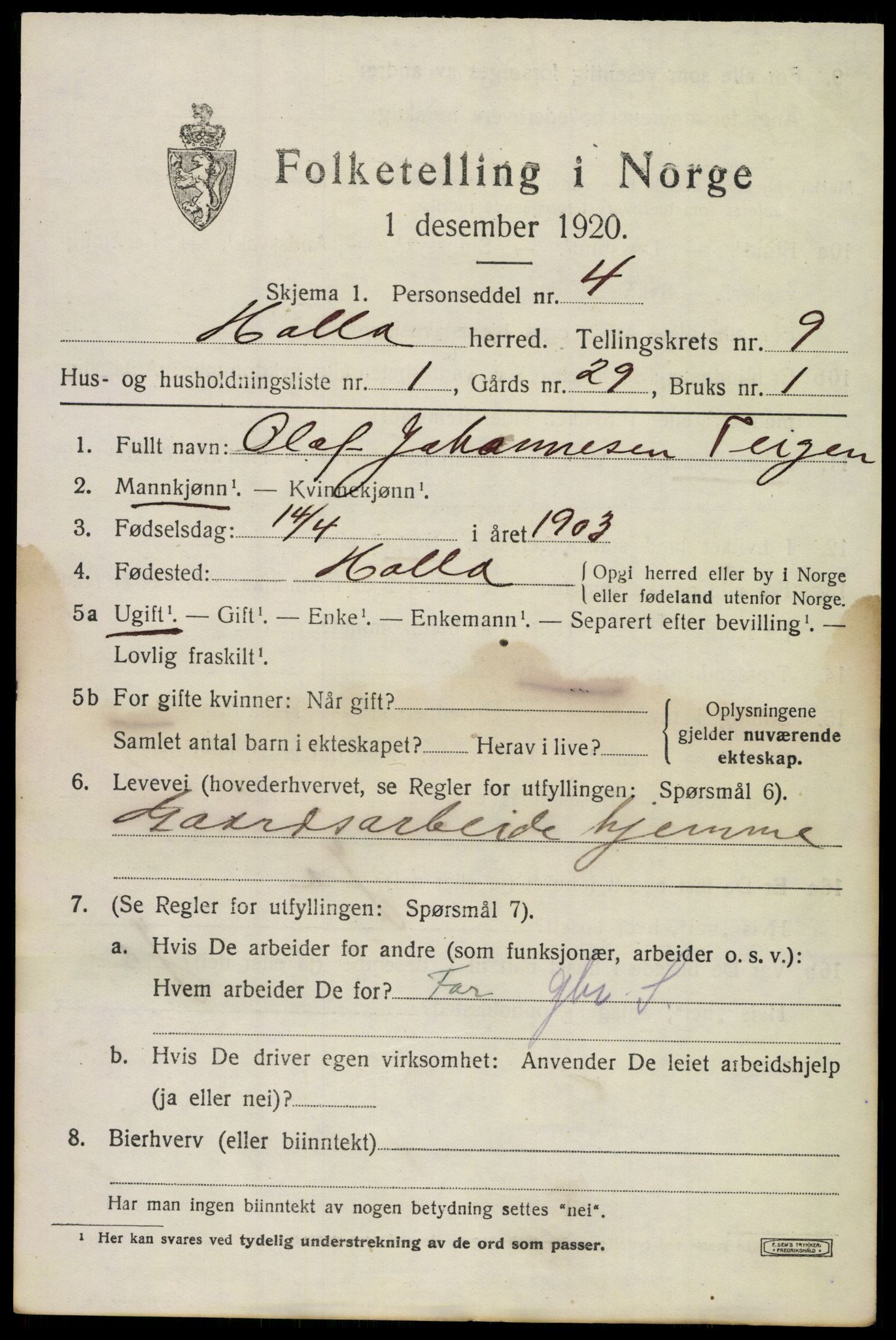 SAKO, 1920 census for Holla, 1920, p. 5531