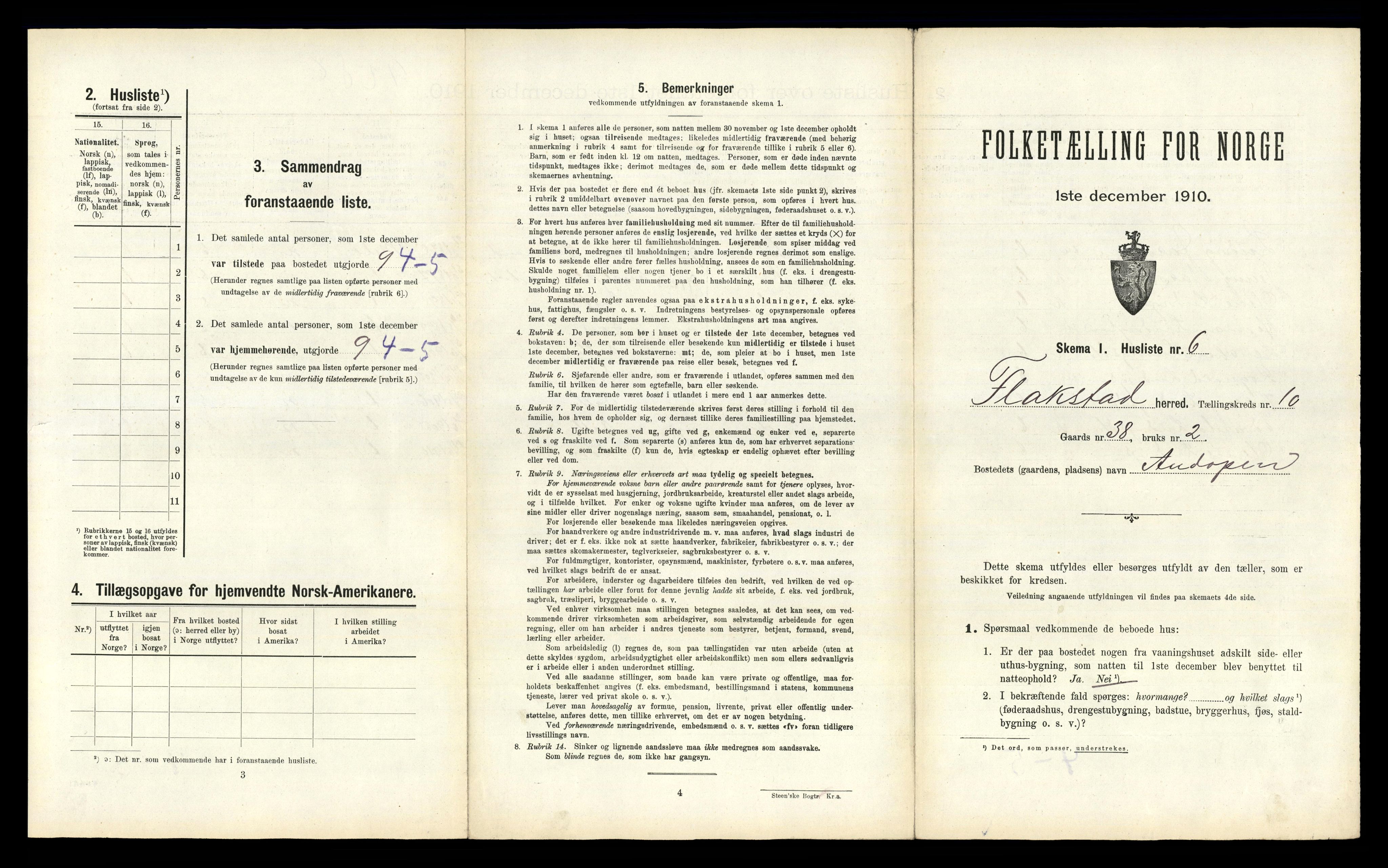 RA, 1910 census for Flakstad, 1910, p. 1004