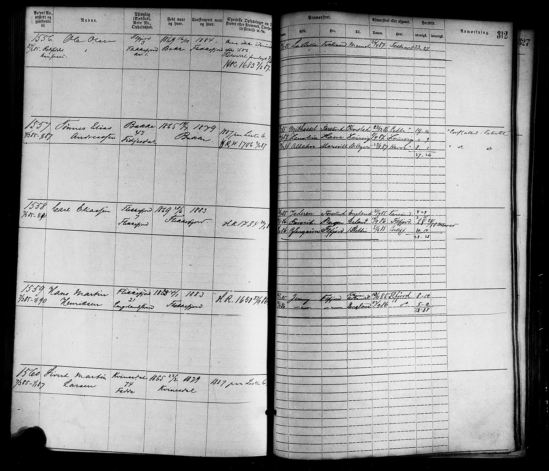 Flekkefjord mønstringskrets, AV/SAK-2031-0018/F/Fa/L0002: Annotasjonsrulle nr 1-1920 med register, N-2, 1870-1891, p. 342