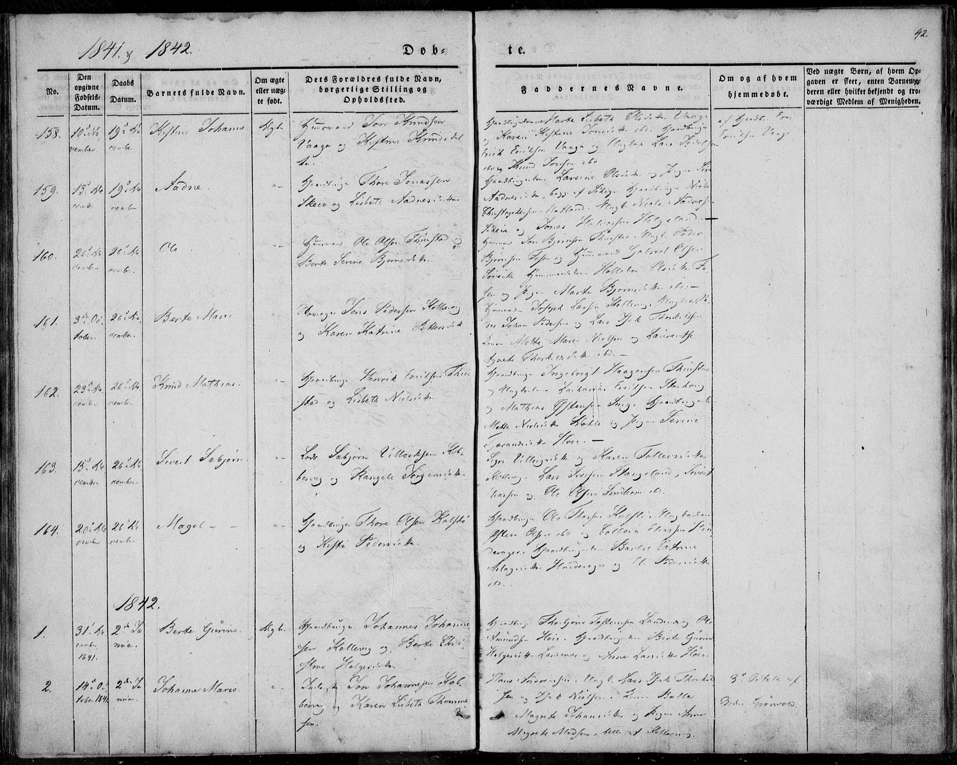 Avaldsnes sokneprestkontor, SAST/A -101851/H/Ha/Haa/L0006: Parish register (official) no. A 6, 1839-1847, p. 42