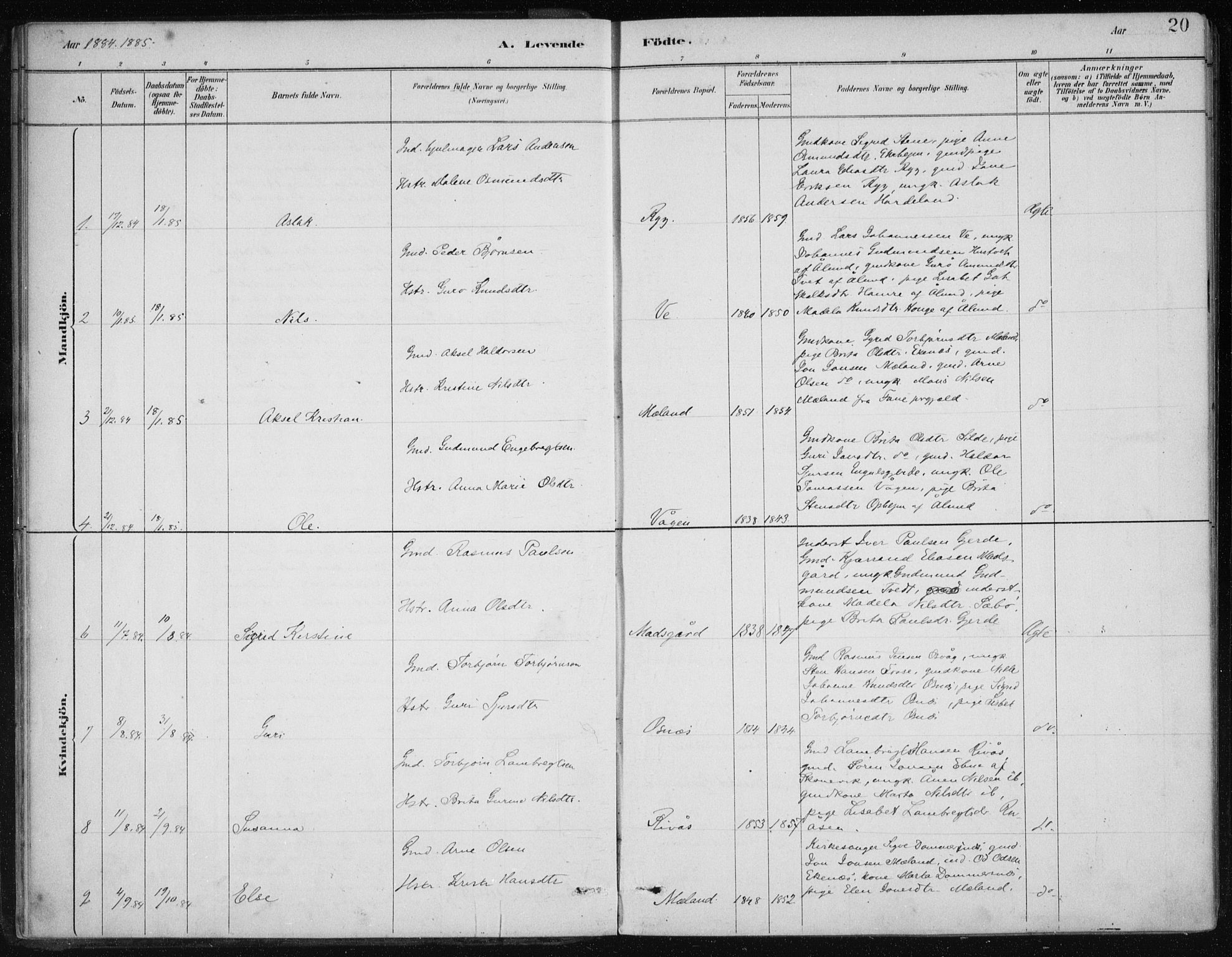 Etne sokneprestembete, AV/SAB-A-75001/H/Haa: Parish register (official) no. C  1, 1879-1919, p. 20