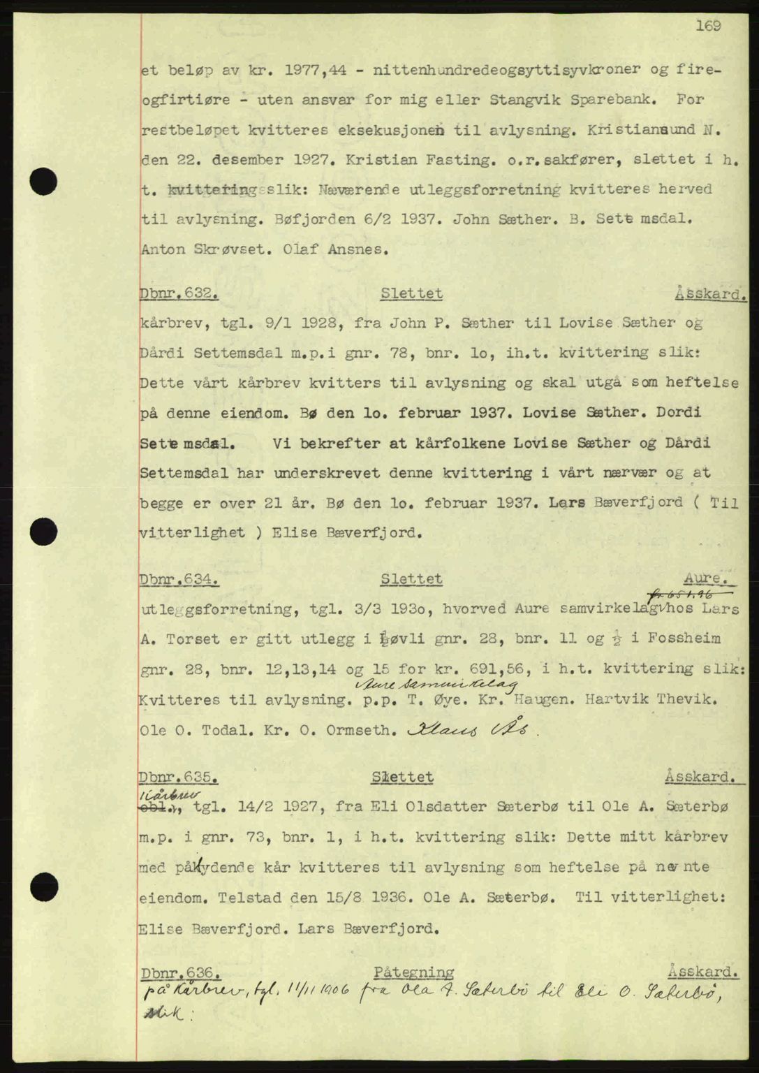 Nordmøre sorenskriveri, AV/SAT-A-4132/1/2/2Ca: Mortgage book no. C80, 1936-1939, Diary no: : 632/1937