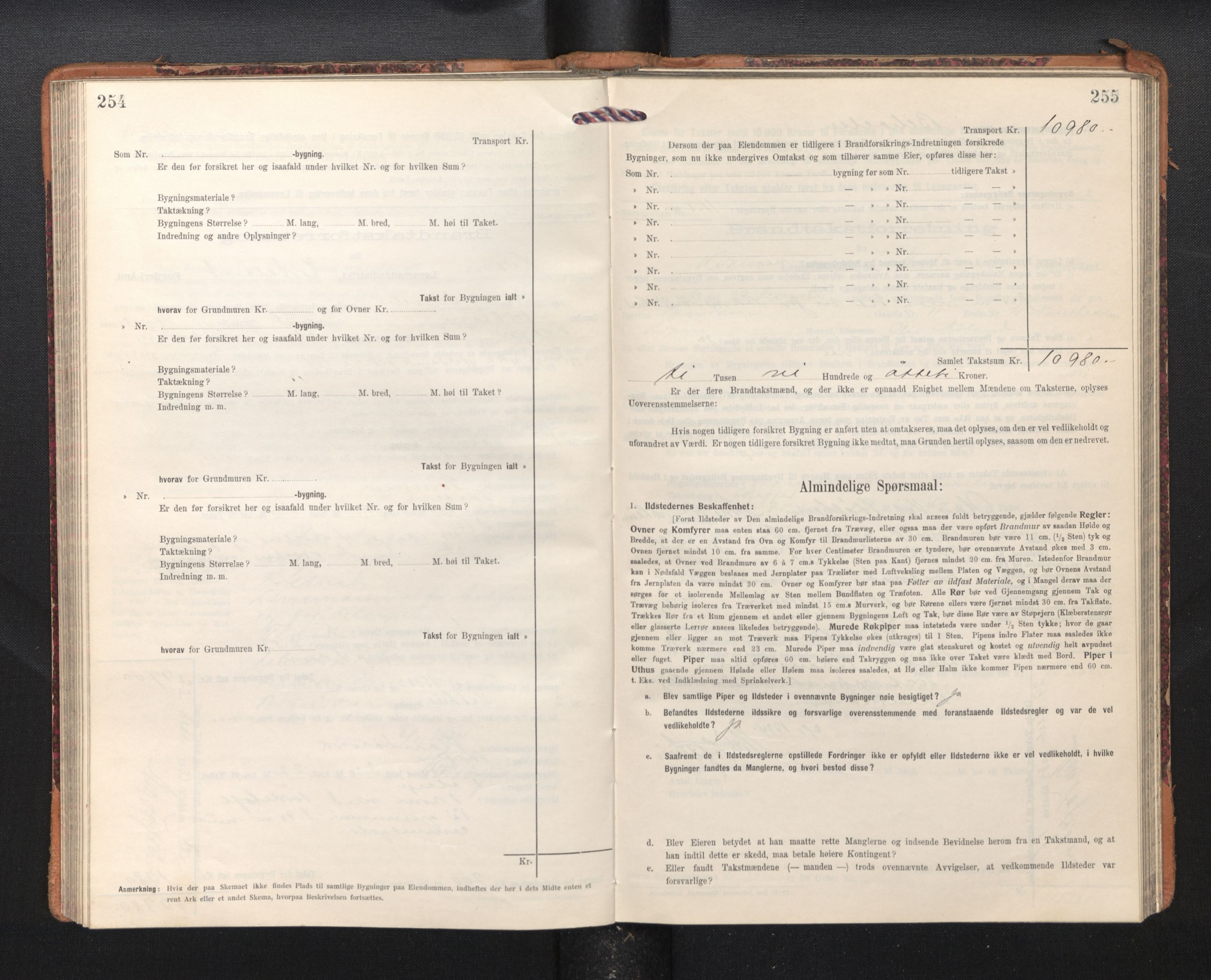 Lensmannen i Kvam, AV/SAB-A-33201/0012/L0006: Branntakstprotokoll, skjematakst, 1913-1955, p. 254-255