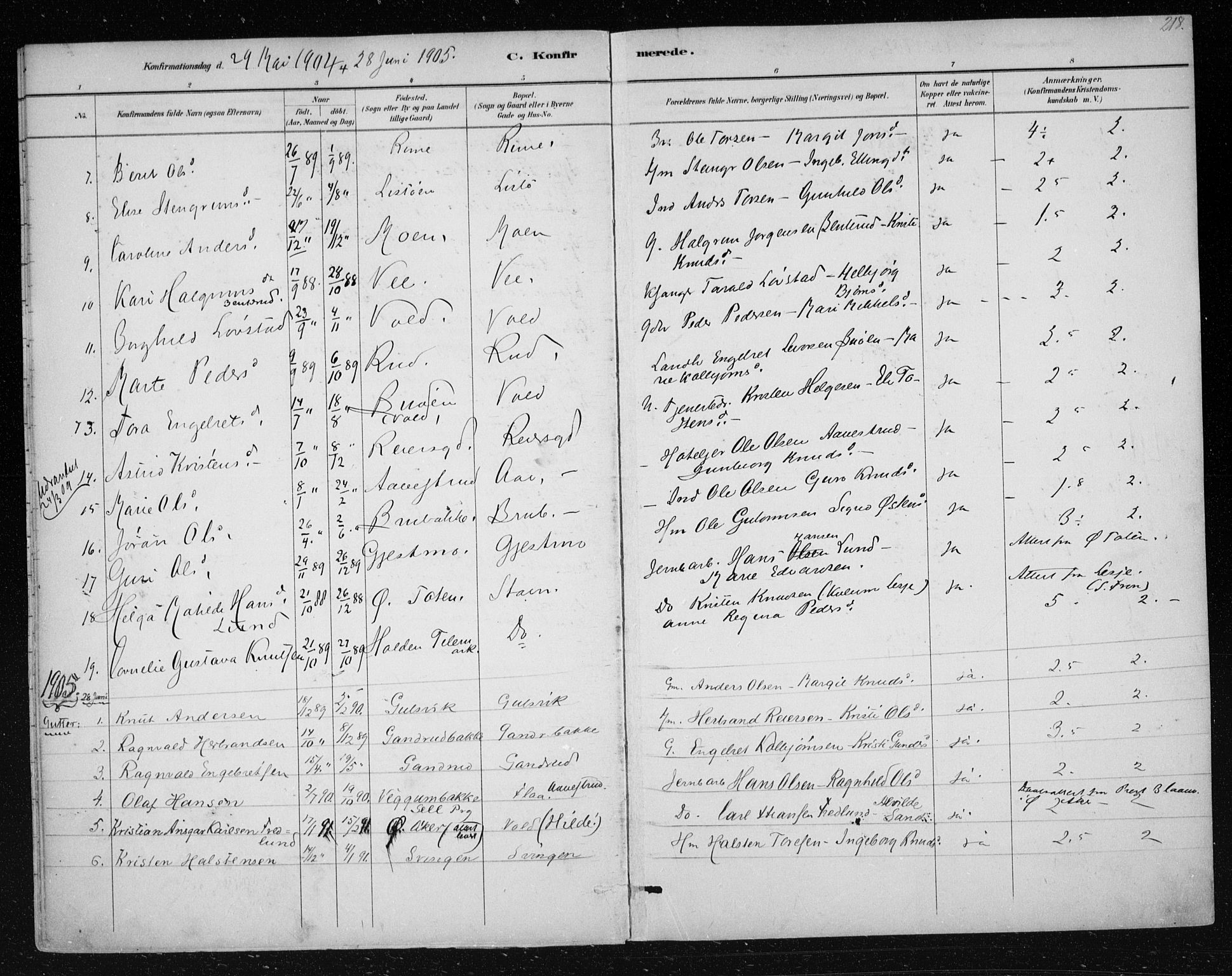 Nes kirkebøker, AV/SAKO-A-236/F/Fa/L0012: Parish register (official) no. 12, 1881-1917, p. 218