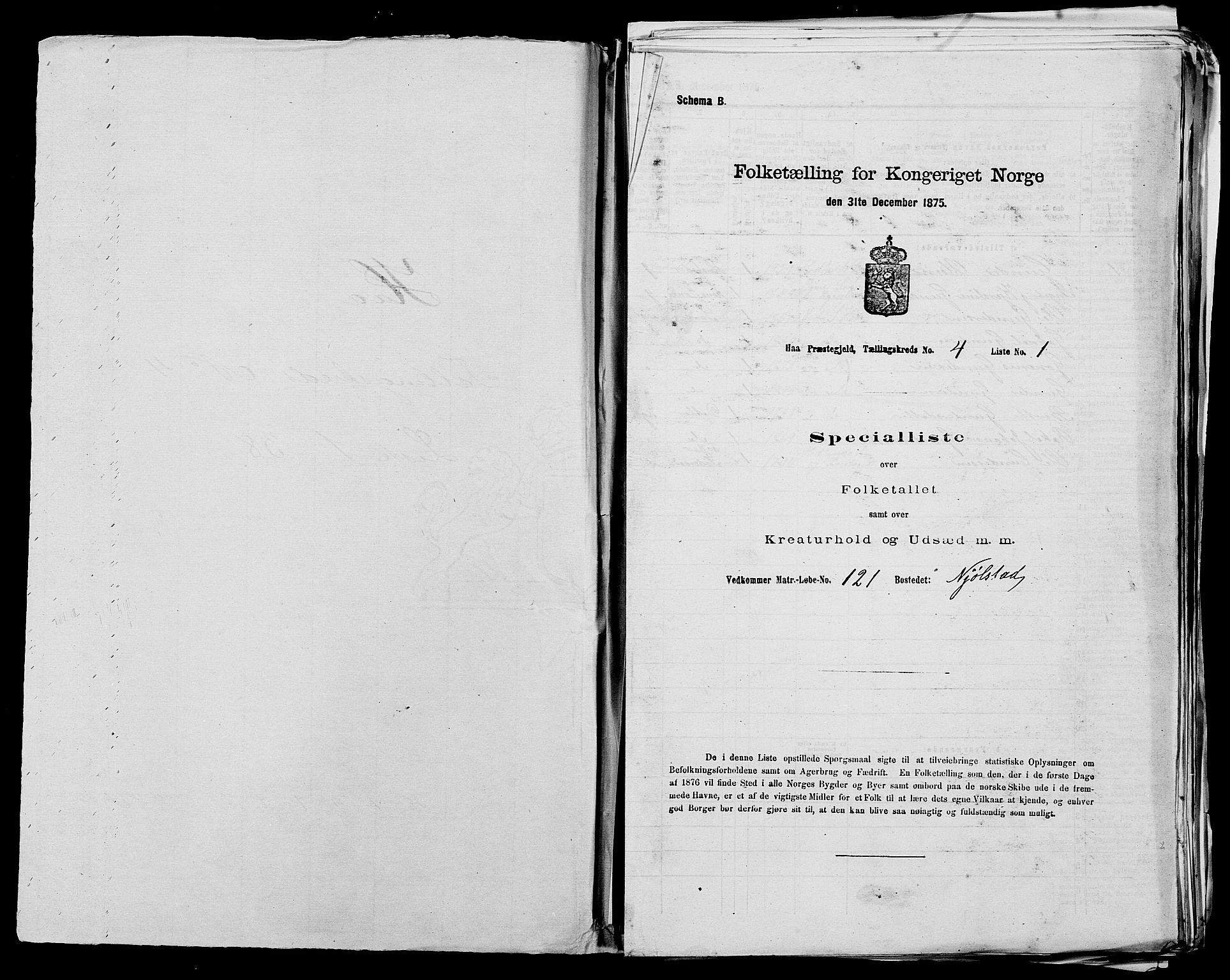 SAST, 1875 census for 1119P Hå, 1875, p. 471