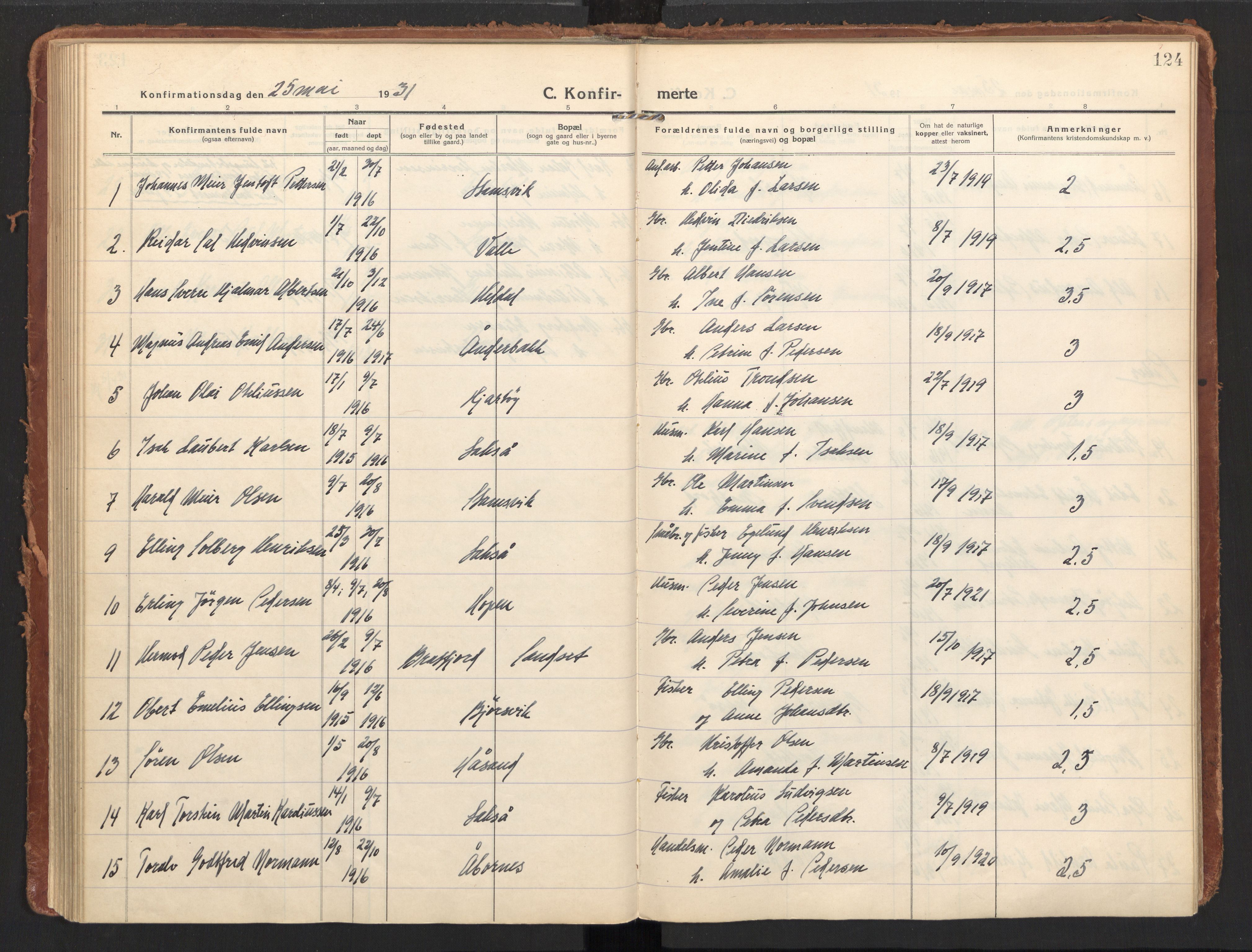 Ministerialprotokoller, klokkerbøker og fødselsregistre - Nordland, SAT/A-1459/858/L0833: Parish register (official) no. 858A03, 1916-1934, p. 124