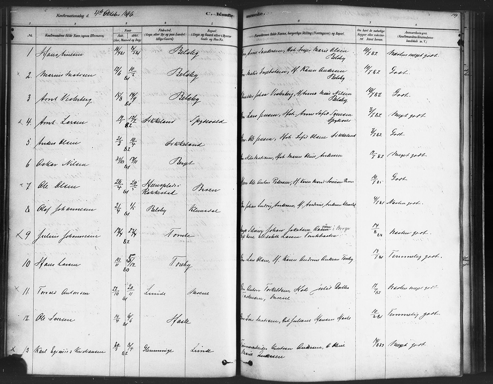 Varteig prestekontor Kirkebøker, SAO/A-10447a/F/Fa/L0002: Parish register (official) no. 2, 1878-1899, p. 149
