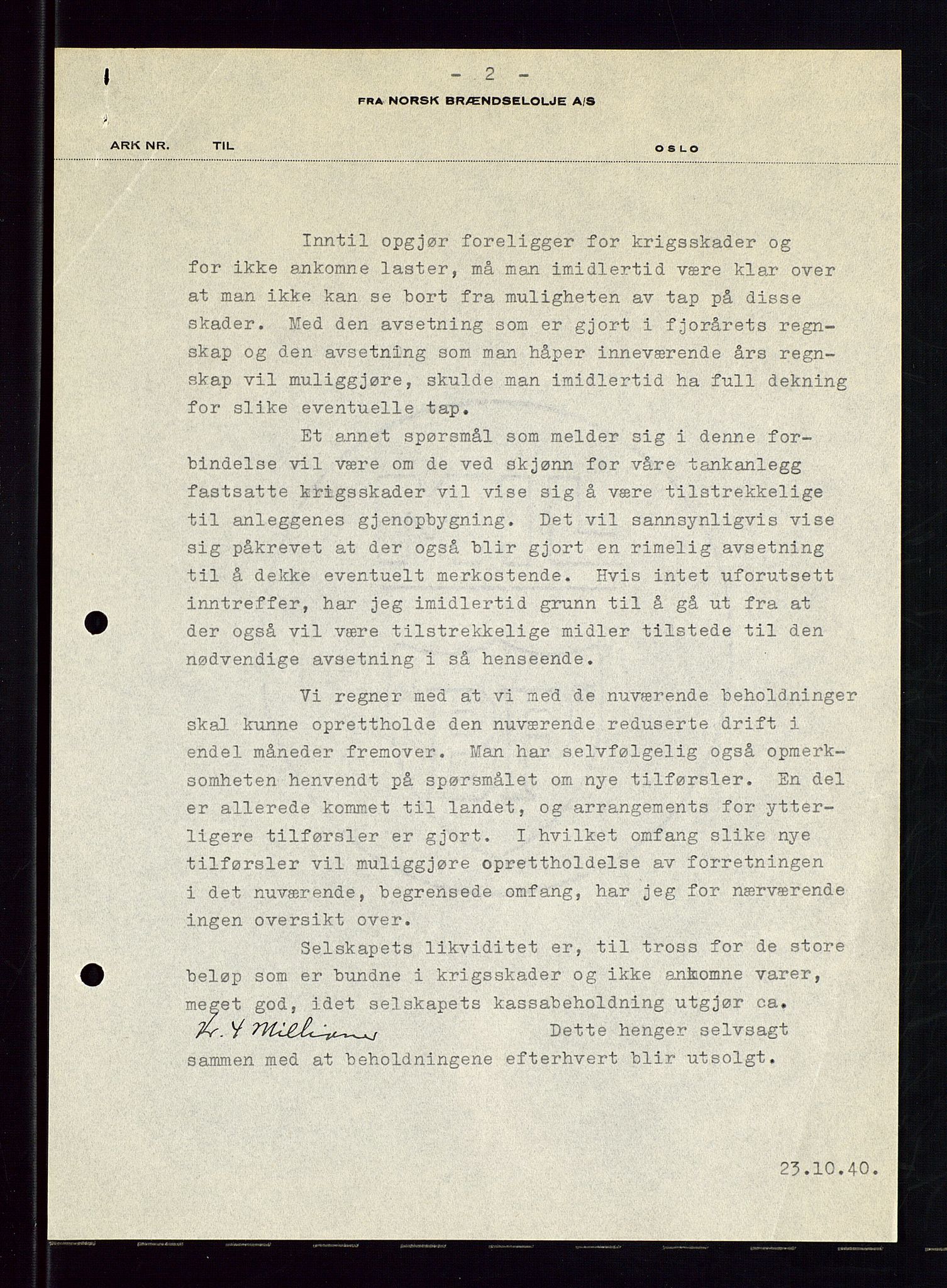 PA 1544 - Norsk Brændselolje A/S, AV/SAST-A-101965/1/A/Aa/L0004/0001: Generalforsamling / Ekstraordinær generalforsamling. Generalforsamling , 1940, p. 13