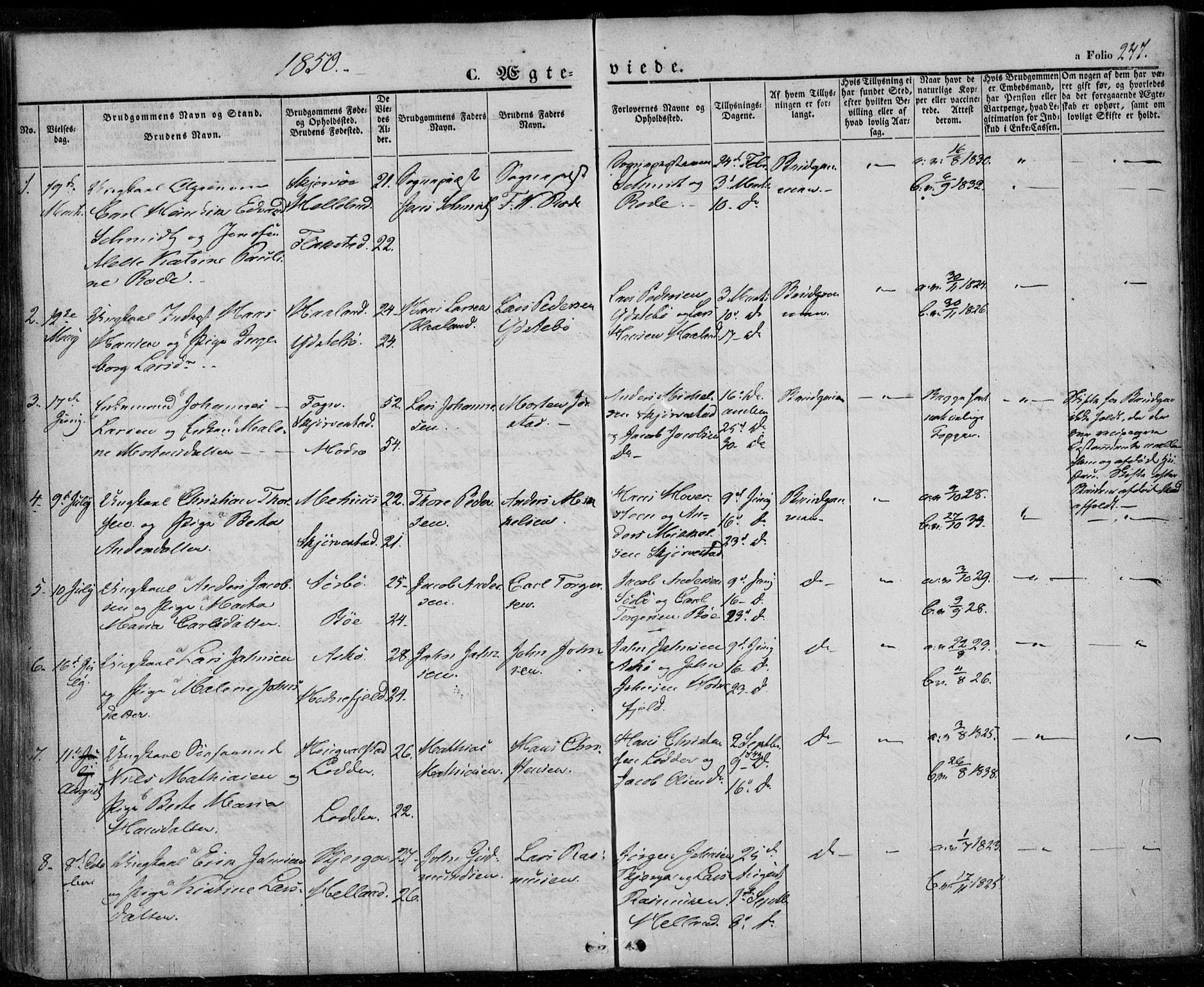 Rennesøy sokneprestkontor, SAST/A -101827/H/Ha/Haa/L0005: Parish register (official) no. A 5, 1838-1859, p. 247