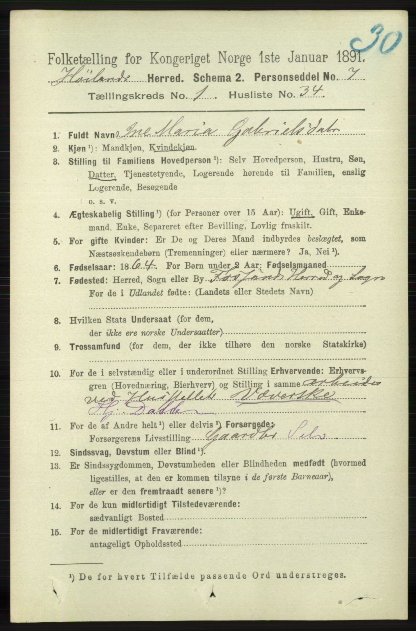 RA, 1891 census for 1123 Høyland, 1891, p. 272