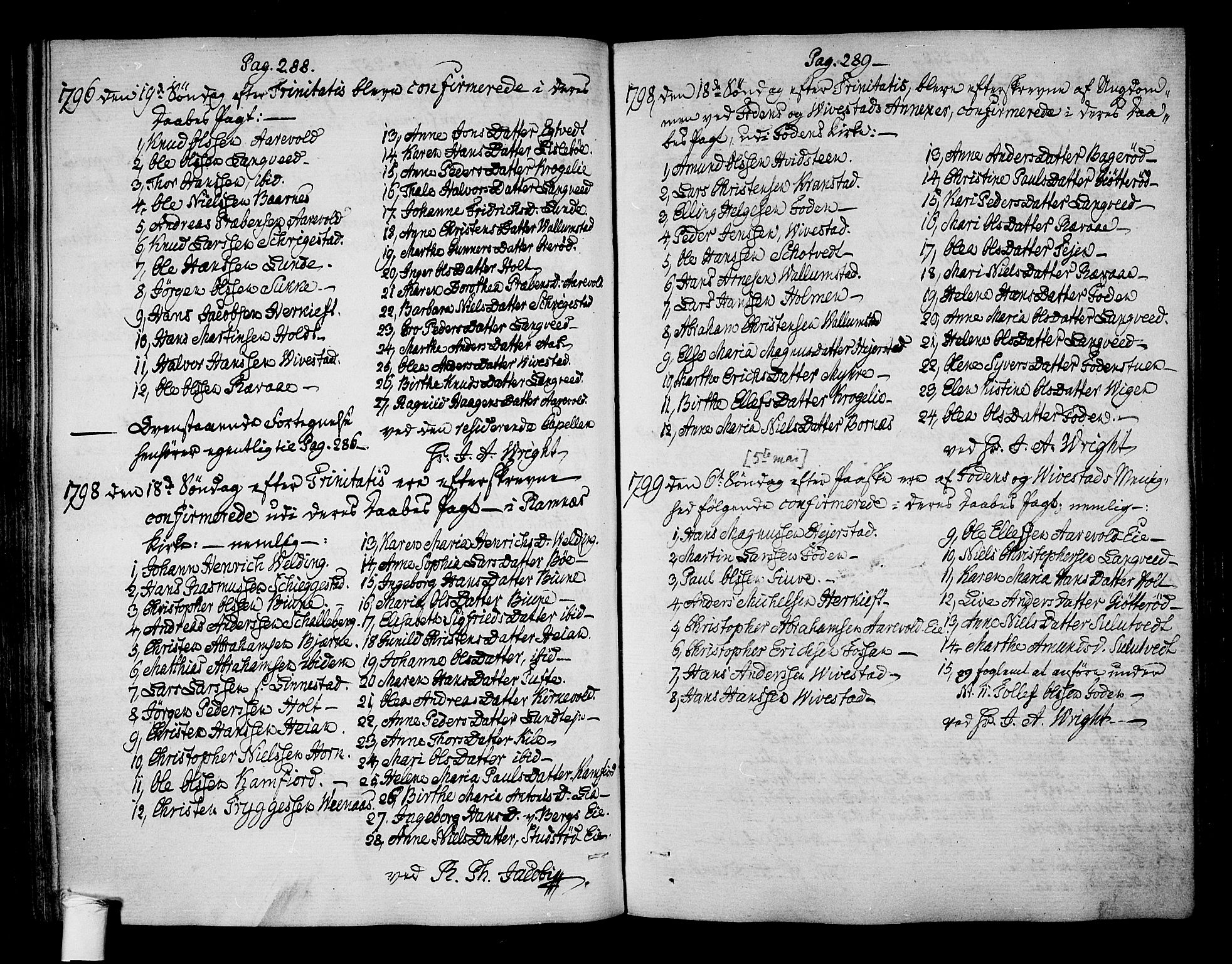 Ramnes kirkebøker, AV/SAKO-A-314/F/Fa/L0003: Parish register (official) no. I 3, 1790-1813, p. 288-289