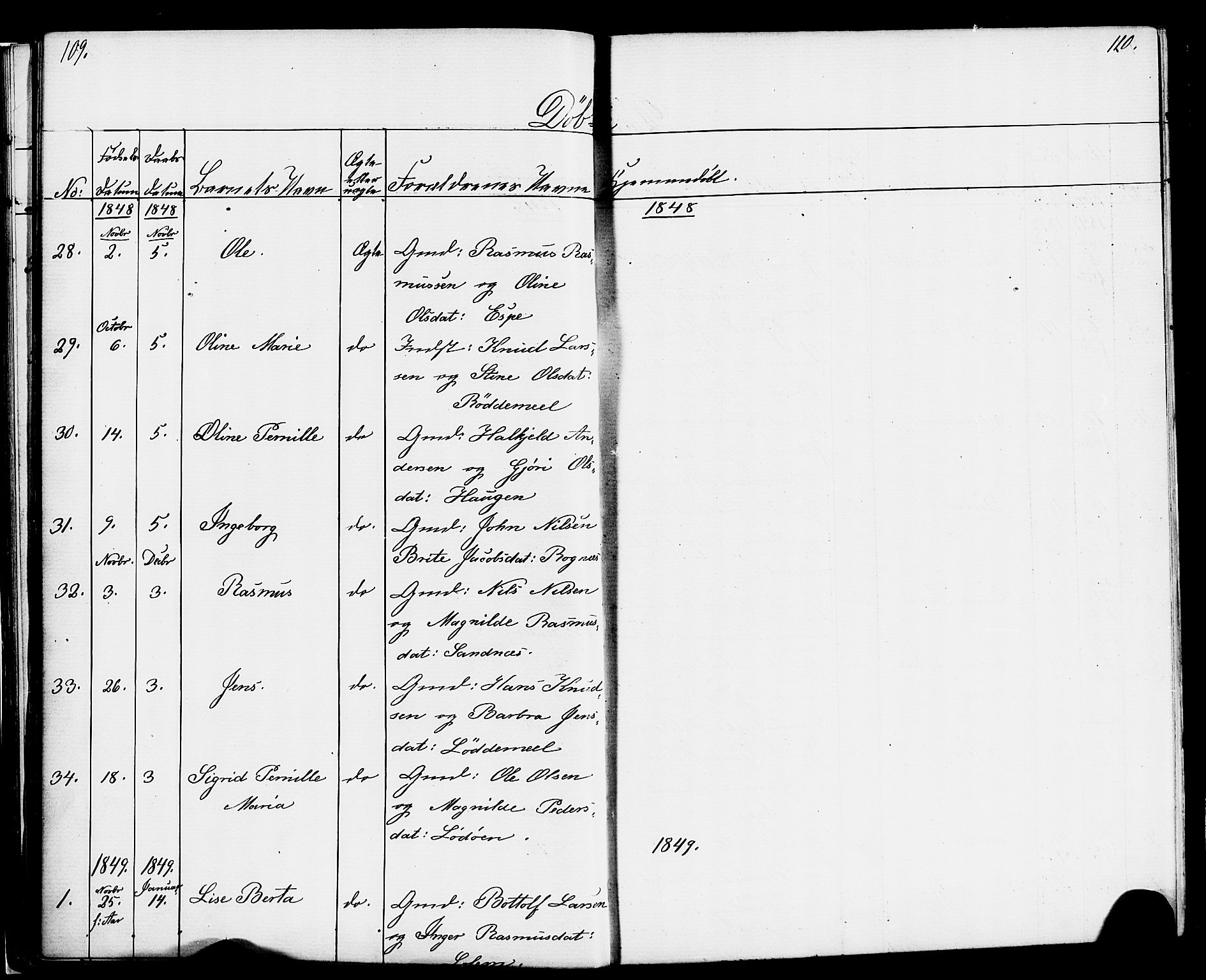 Hornindal sokneprestembete, SAB/A-82401/H/Haa/Haaa/L0001: Parish register (official) no. A 1, 1837-1866, p. 110-111