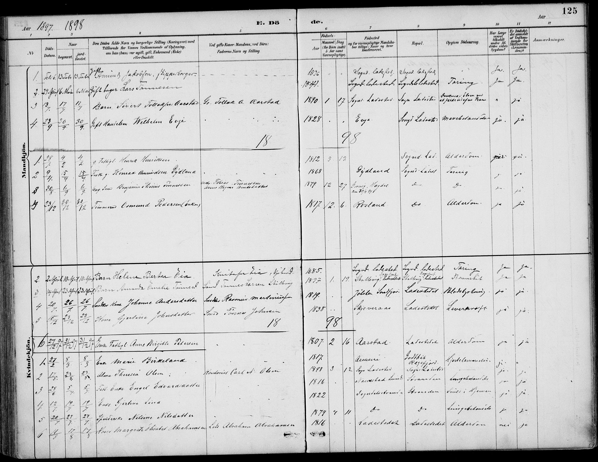 Sokndal sokneprestkontor, AV/SAST-A-101808: Parish register (official) no. A 12, 1887-1927, p. 125