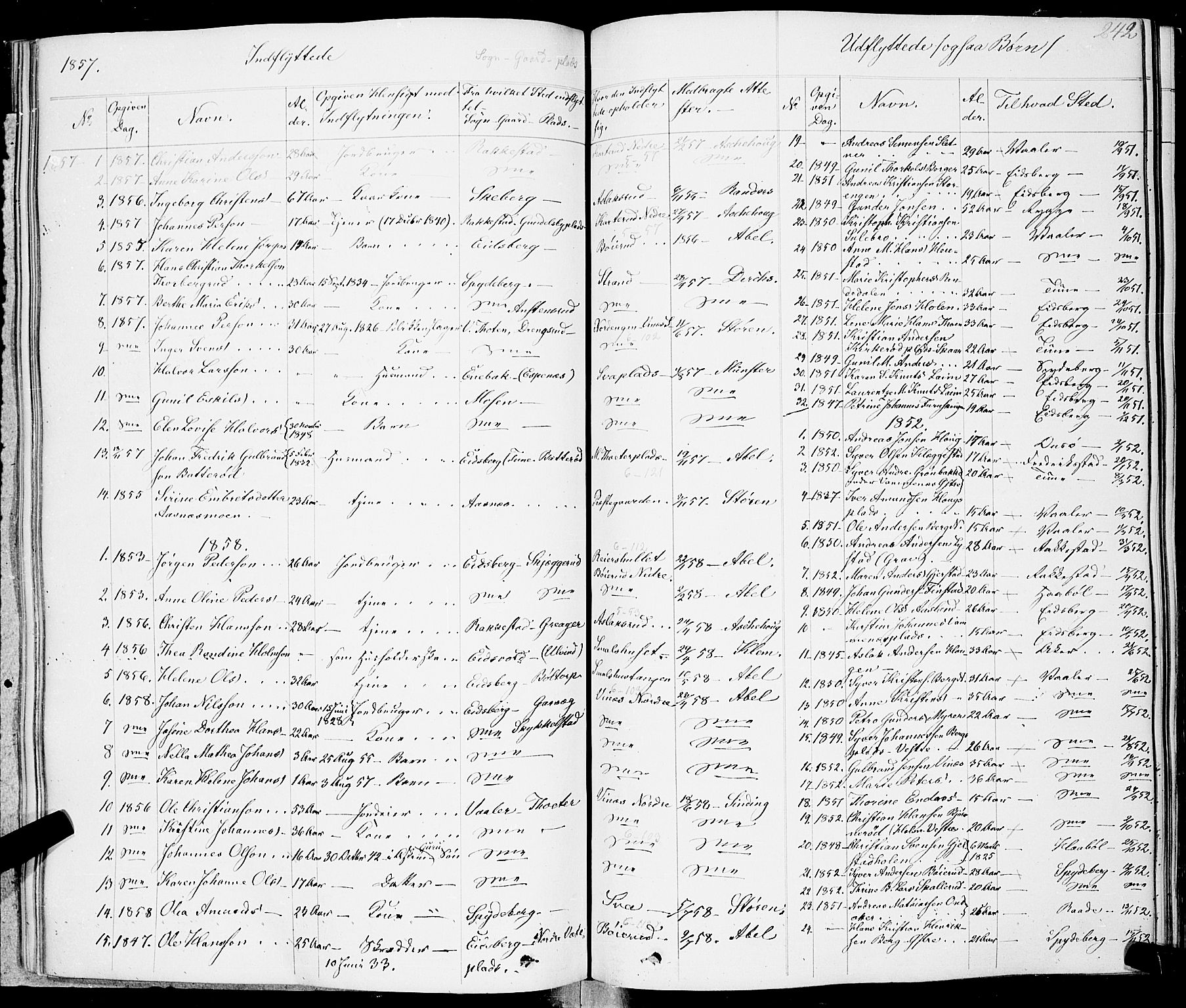 Skiptvet prestekontor Kirkebøker, SAO/A-20009/F/Fa/L0006: Parish register (official) no. 6, 1839-1860, p. 242