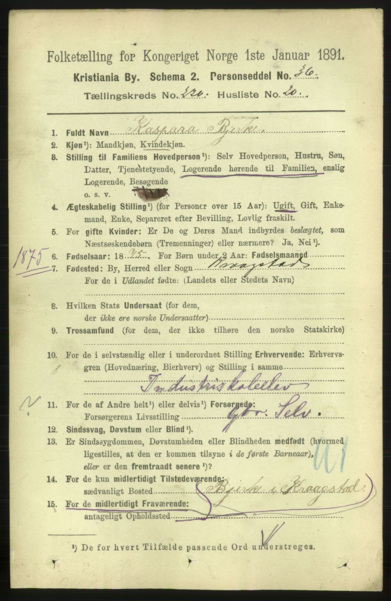 RA, 1891 census for 0301 Kristiania, 1891, p. 131708