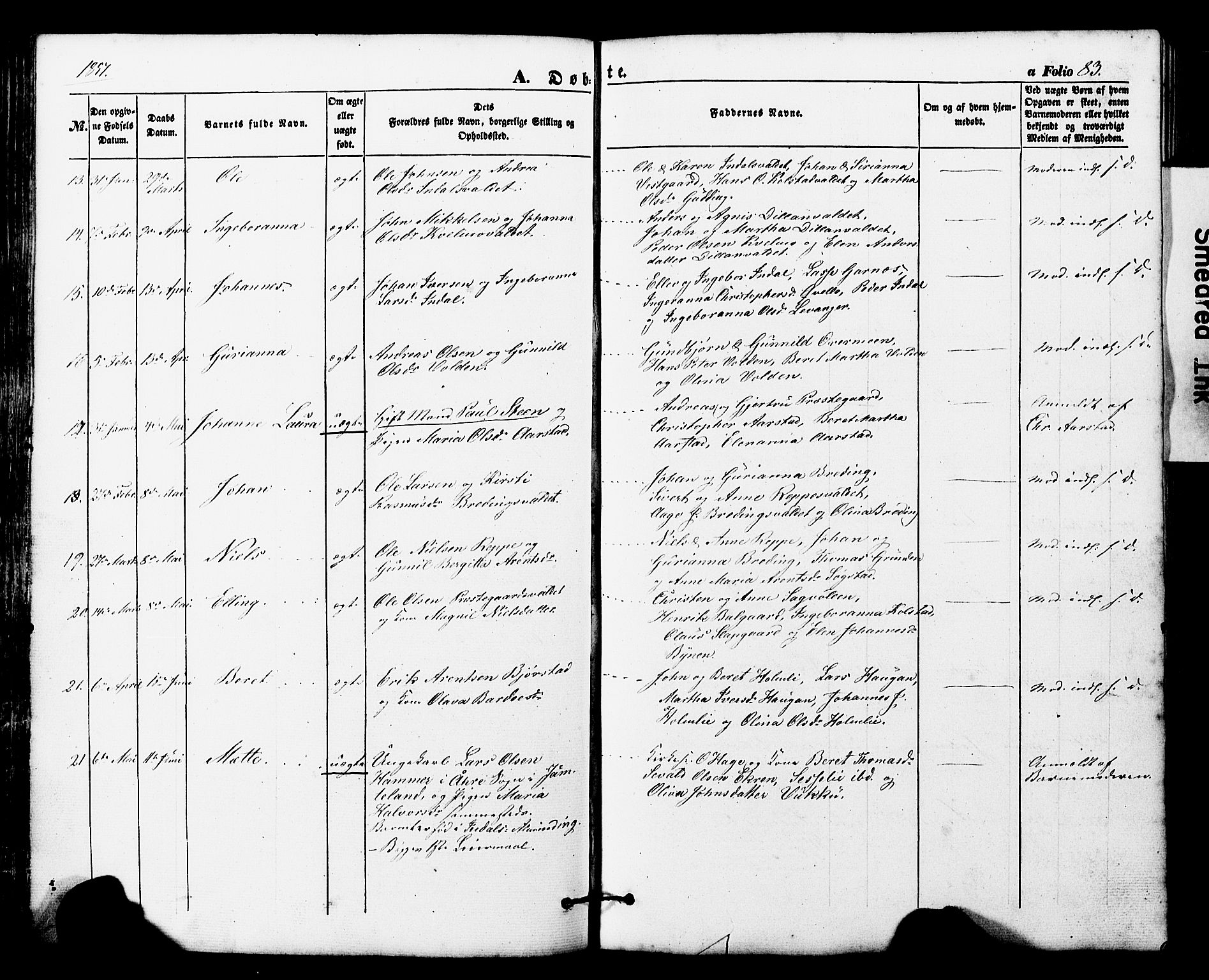 Ministerialprotokoller, klokkerbøker og fødselsregistre - Nord-Trøndelag, SAT/A-1458/724/L0268: Parish register (copy) no. 724C04, 1846-1878, p. 83