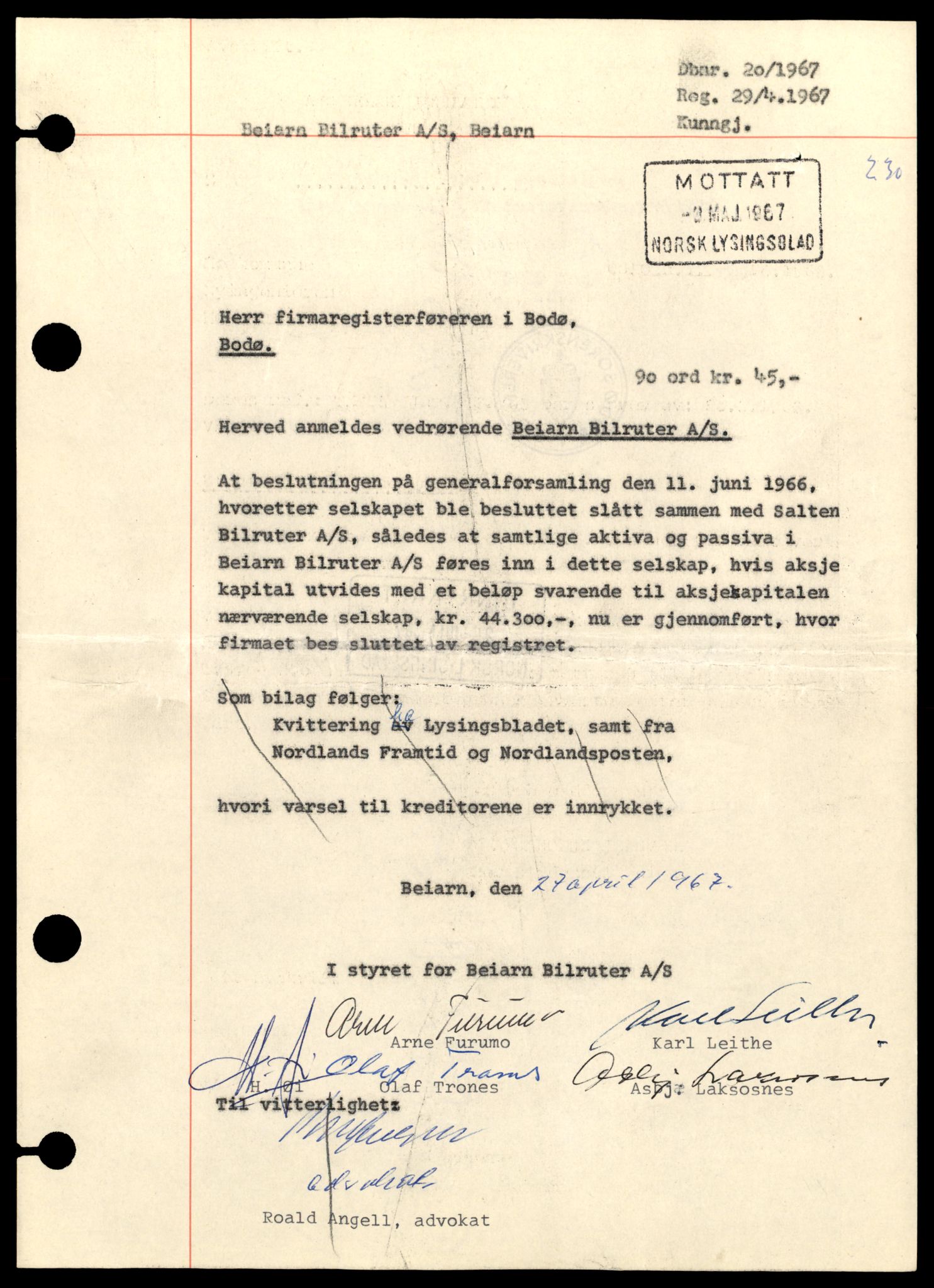 Bodø sorenskriveri, AV/SAT-A-0022/3/J/Jd/Jda/L0015: Bilag, 1967-1968, p. 3