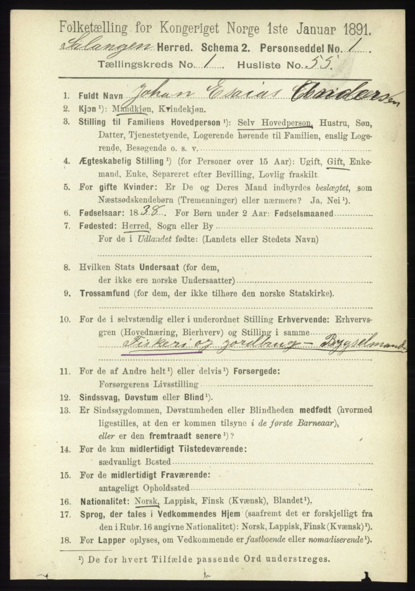 RA, 1891 census for 1921 Salangen, 1891, p. 468