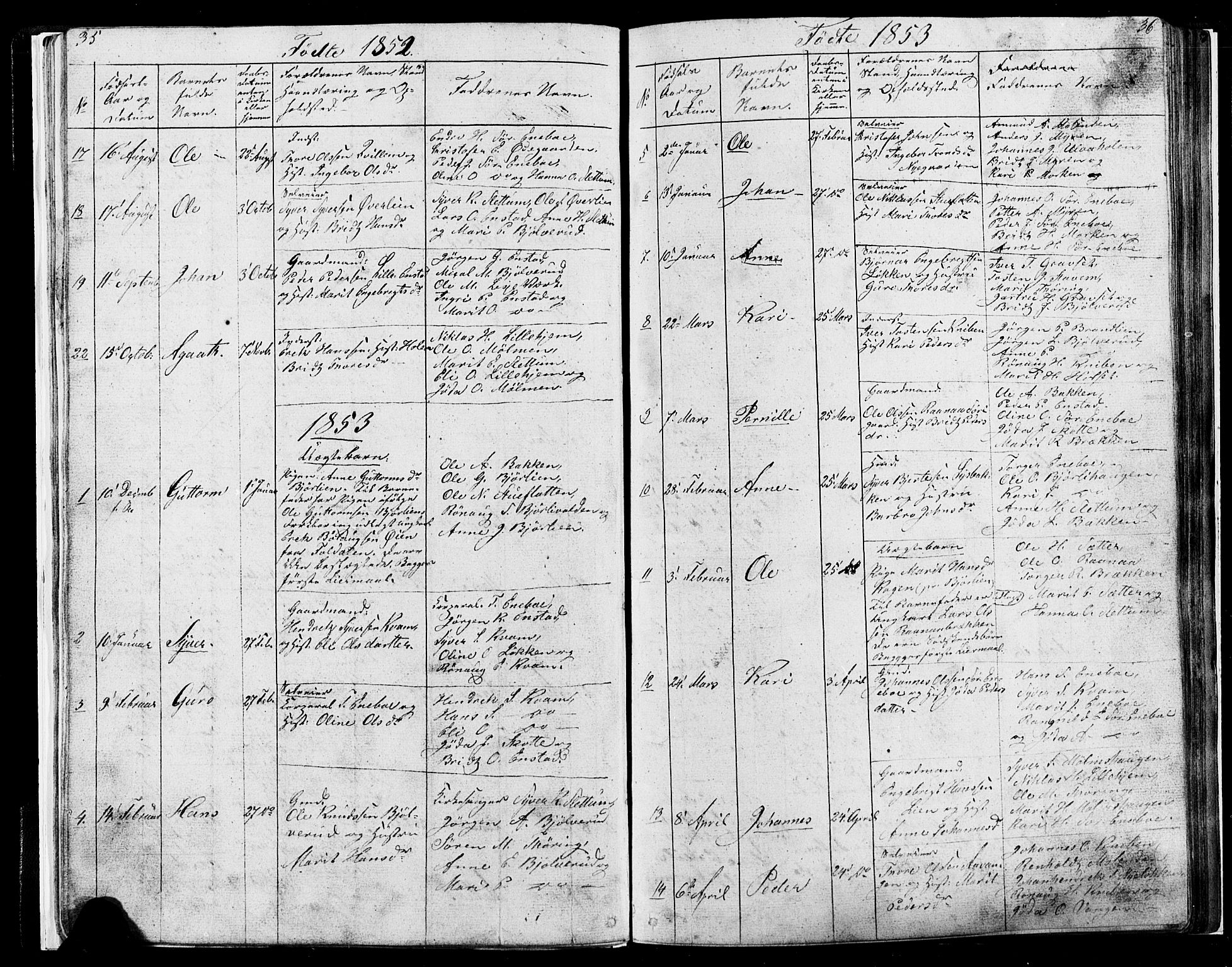 Lesja prestekontor, SAH/PREST-068/H/Ha/Hab/L0004: Parish register (copy) no. 4, 1842-1871, p. 35-36