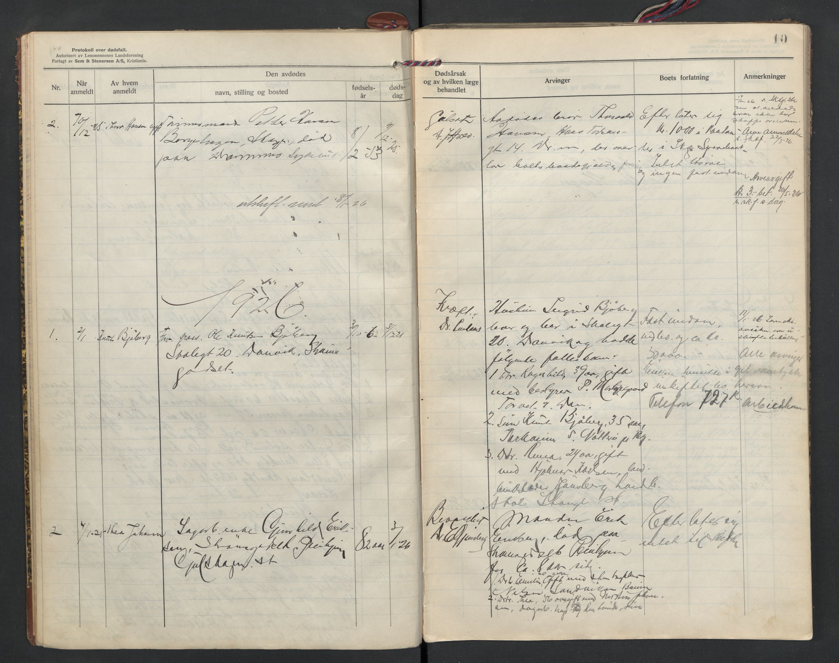 Skoger lensmannskontor, SAKO/A-548/H/Ha/L0008: Dødsfallsprotokoll, 1925-1930, p. 10