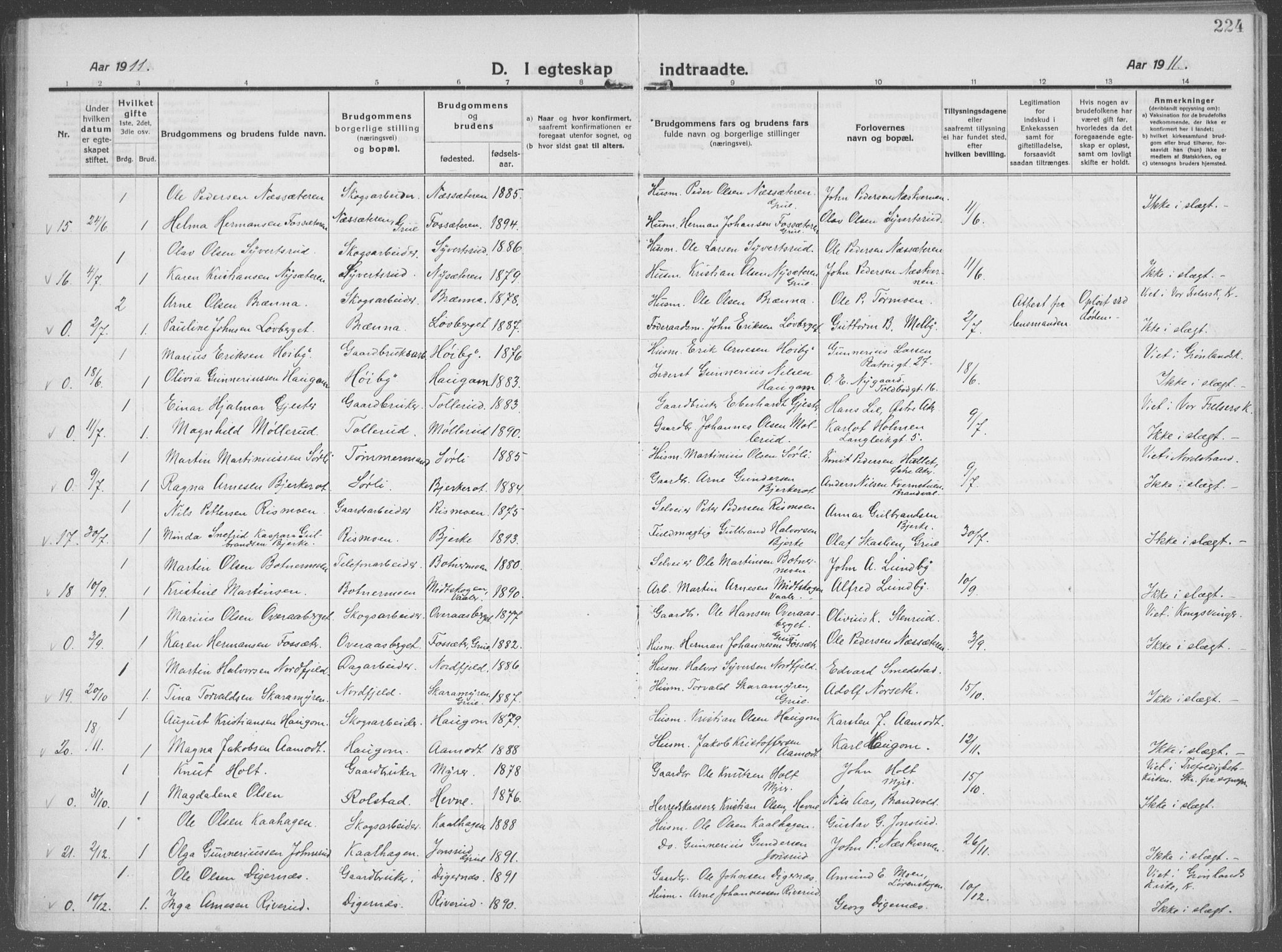 Brandval prestekontor, SAH/PREST-034/H/Ha/Haa/L0004: Parish register (official) no. 4, 1910-1924, p. 224