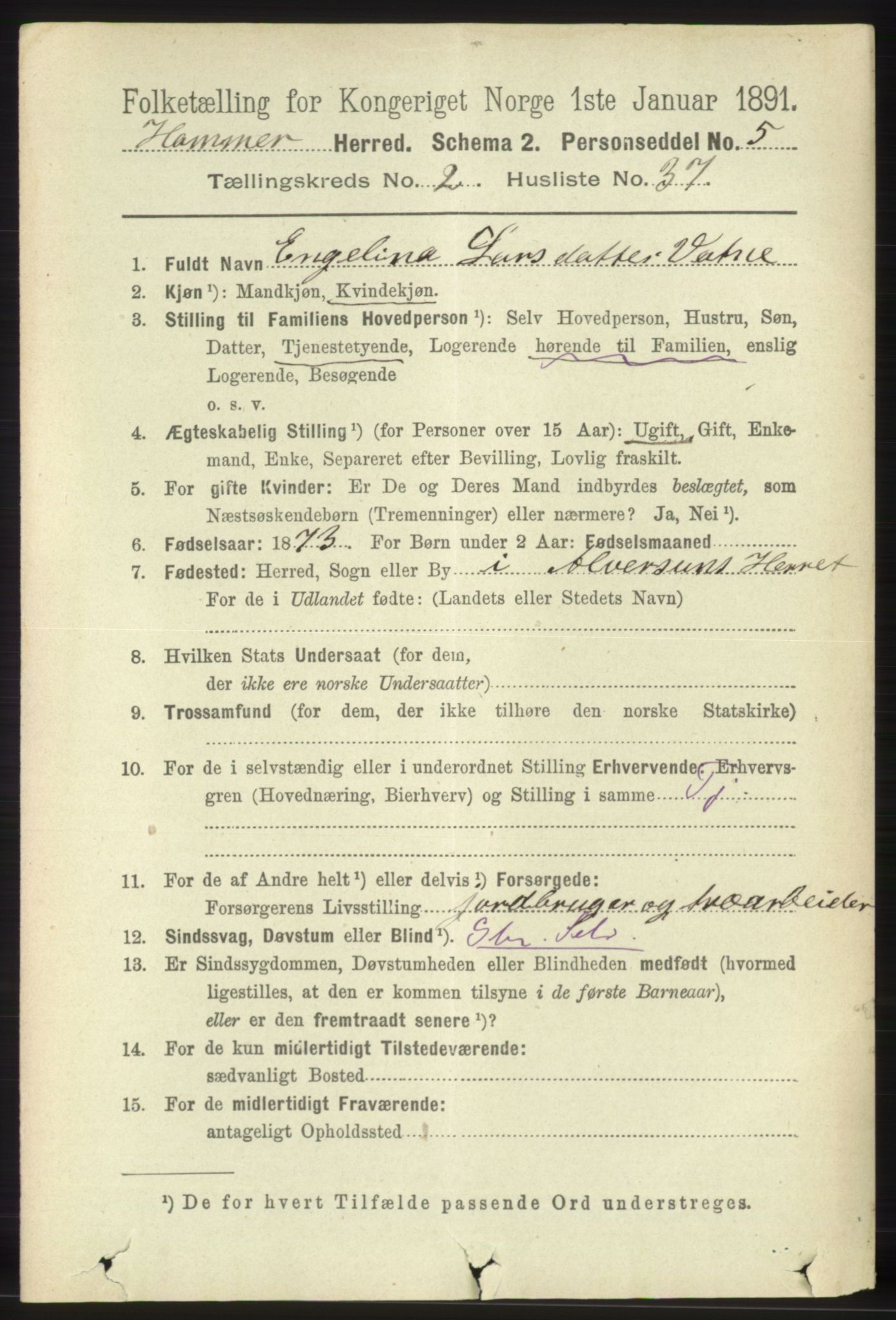 RA, 1891 census for 1254 Hamre, 1891, p. 472