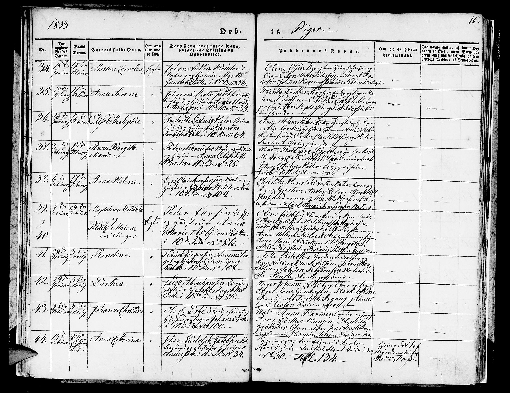 Domkirken sokneprestembete, SAB/A-74801/H/Hab/L0007: Parish register (copy) no. A 7, 1832-1836, p. 16