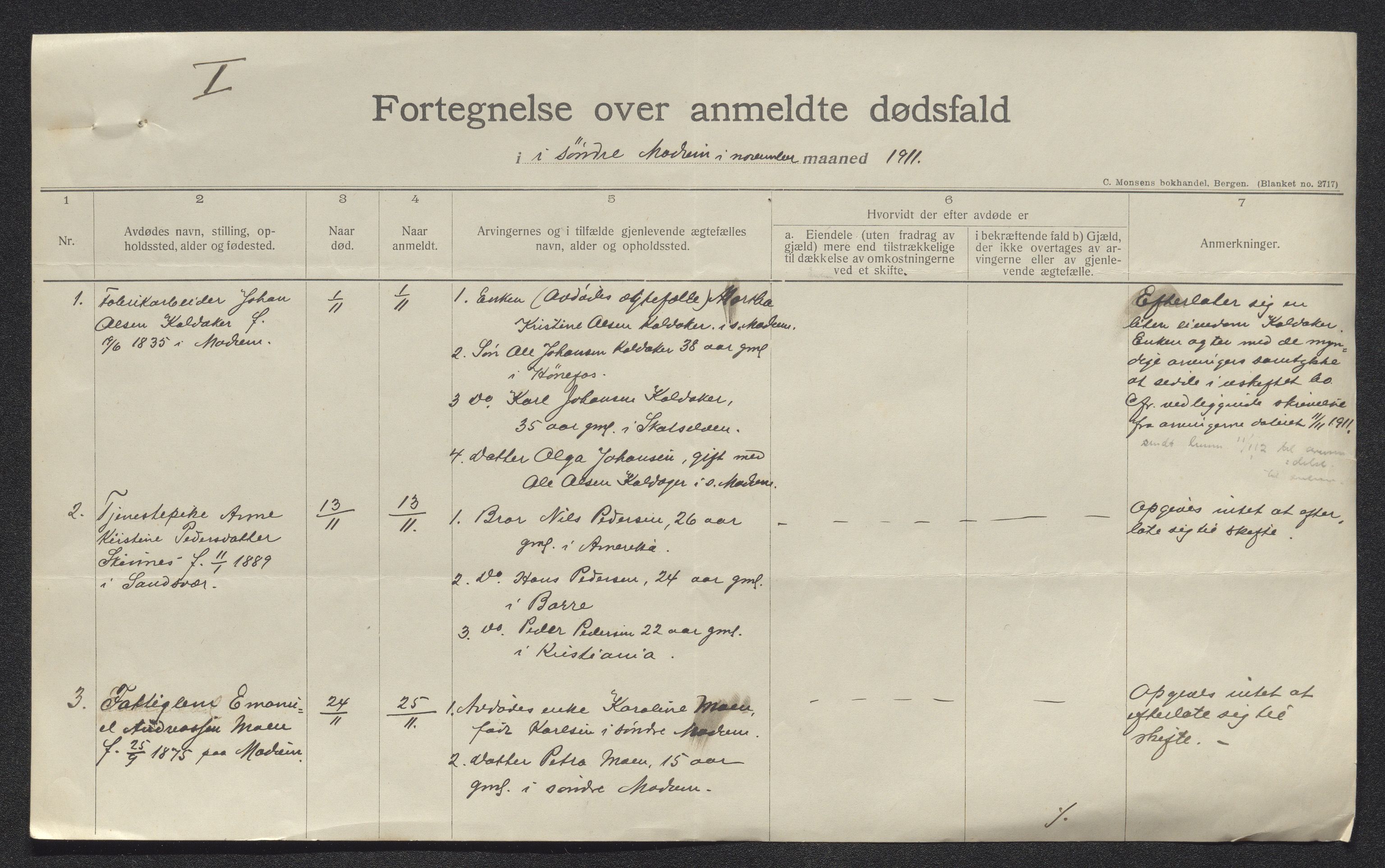 Eiker, Modum og Sigdal sorenskriveri, AV/SAKO-A-123/H/Ha/Hab/L0034: Dødsfallsmeldinger, 1911, p. 246