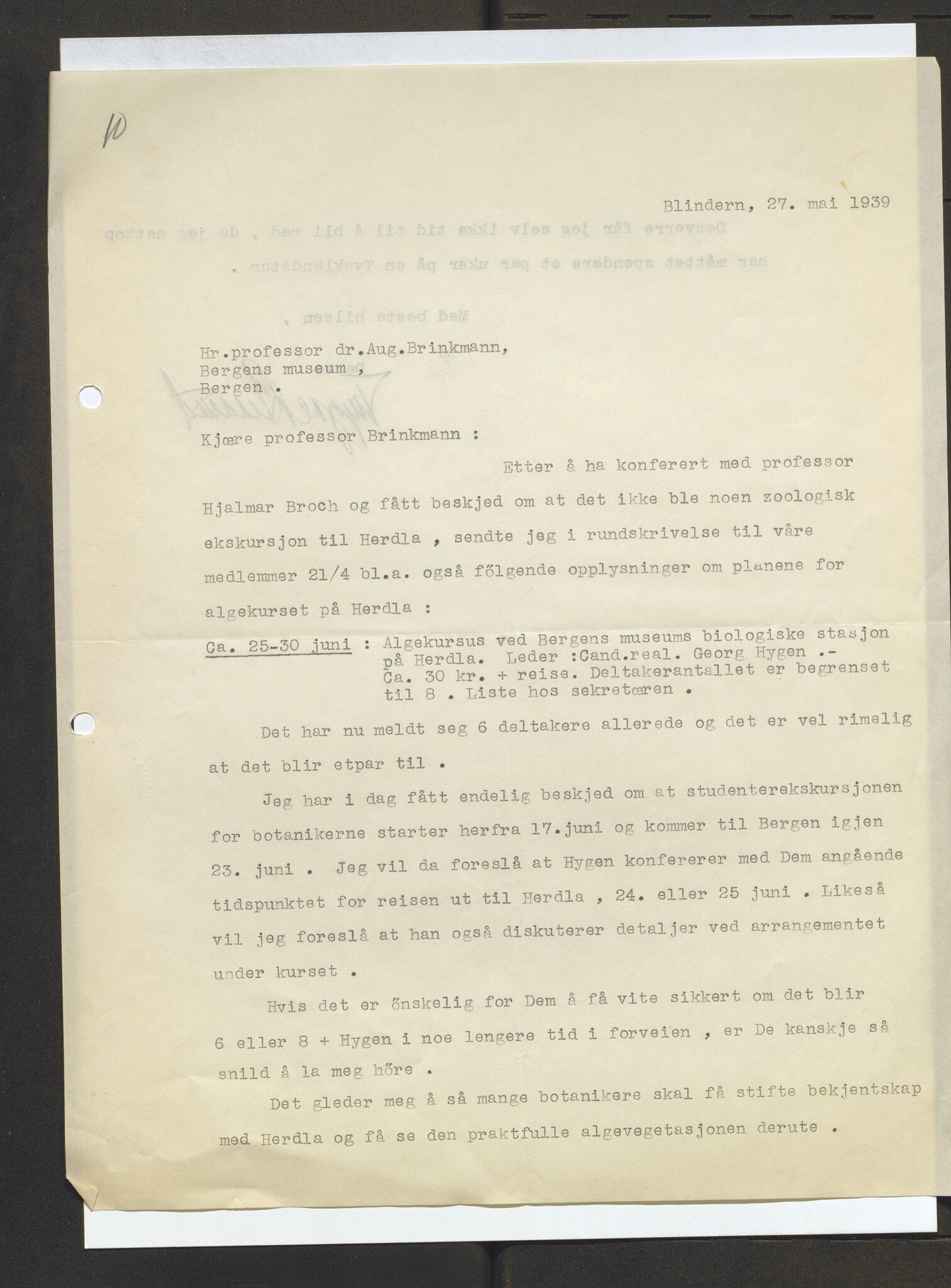 Bergens Museum, AV/SAB-A-17301/13/D/L0002: Korrespondanse , 1928-1940, p. 353