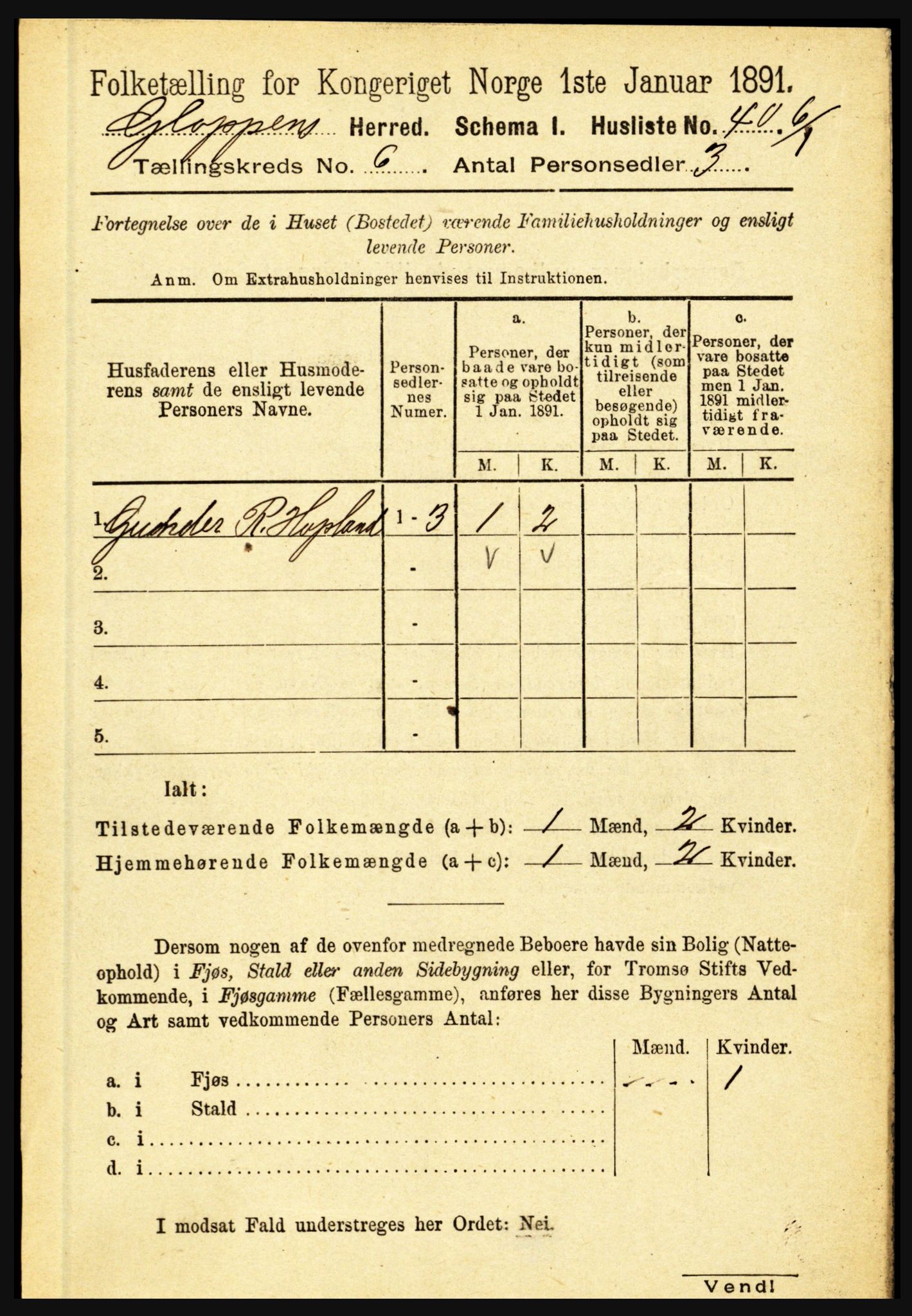 RA, 1891 census for 1445 Gloppen, 1891, p. 2251