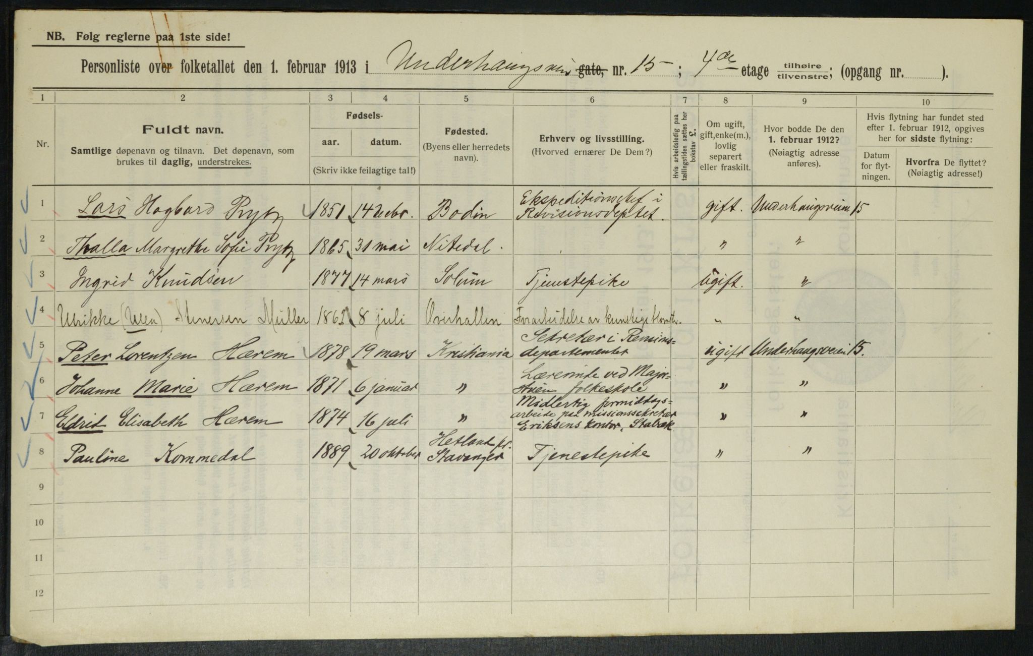 OBA, Municipal Census 1913 for Kristiania, 1913, p. 119848