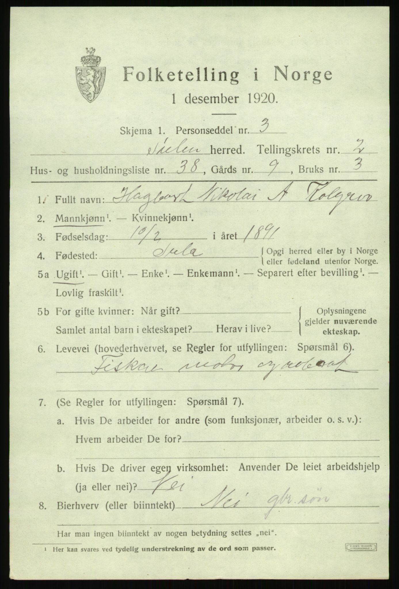 SAB, 1920 census for Solund, 1920, p. 1546