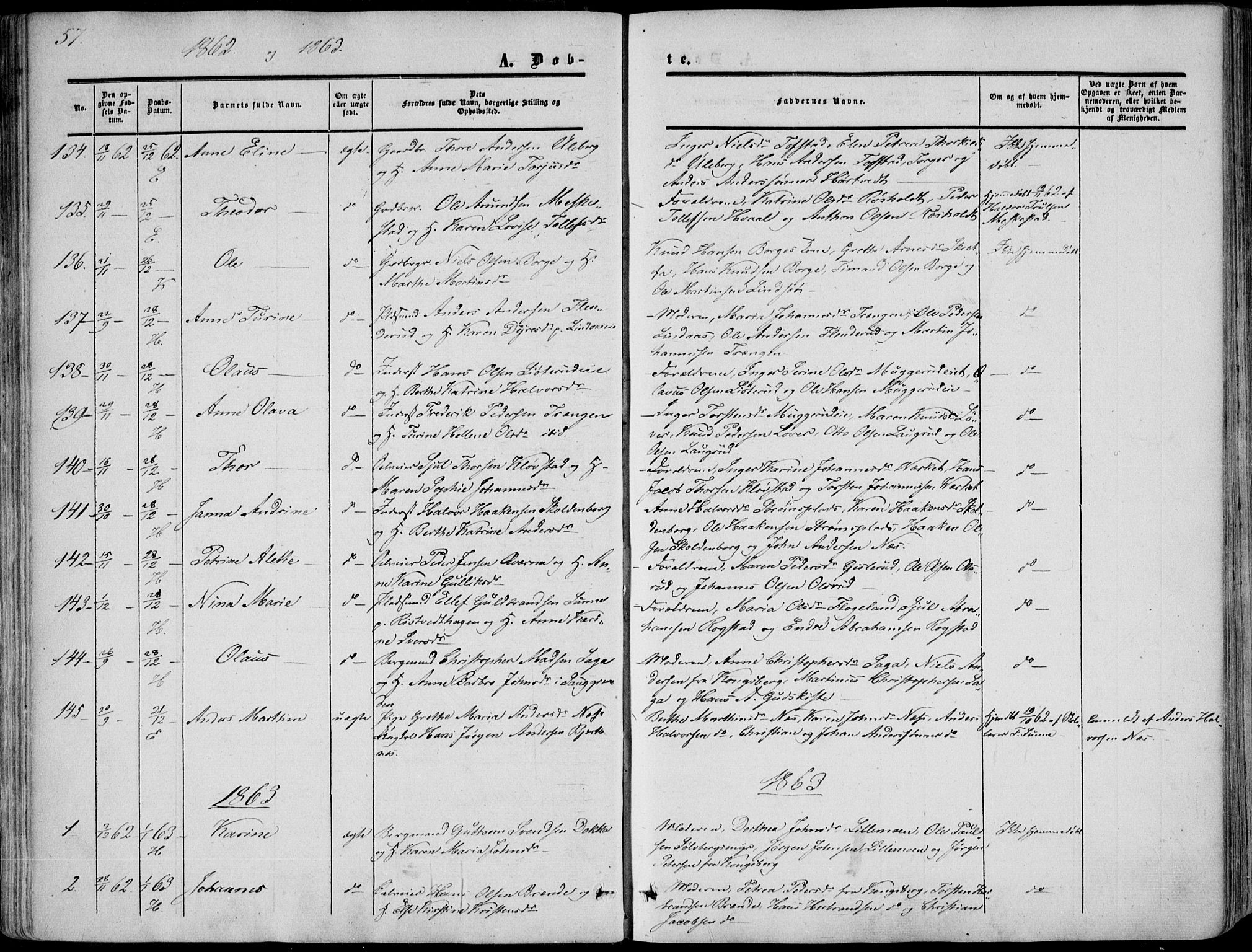 Sandsvær kirkebøker, SAKO/A-244/F/Fa/L0006: Parish register (official) no. I 6, 1857-1868, p. 57