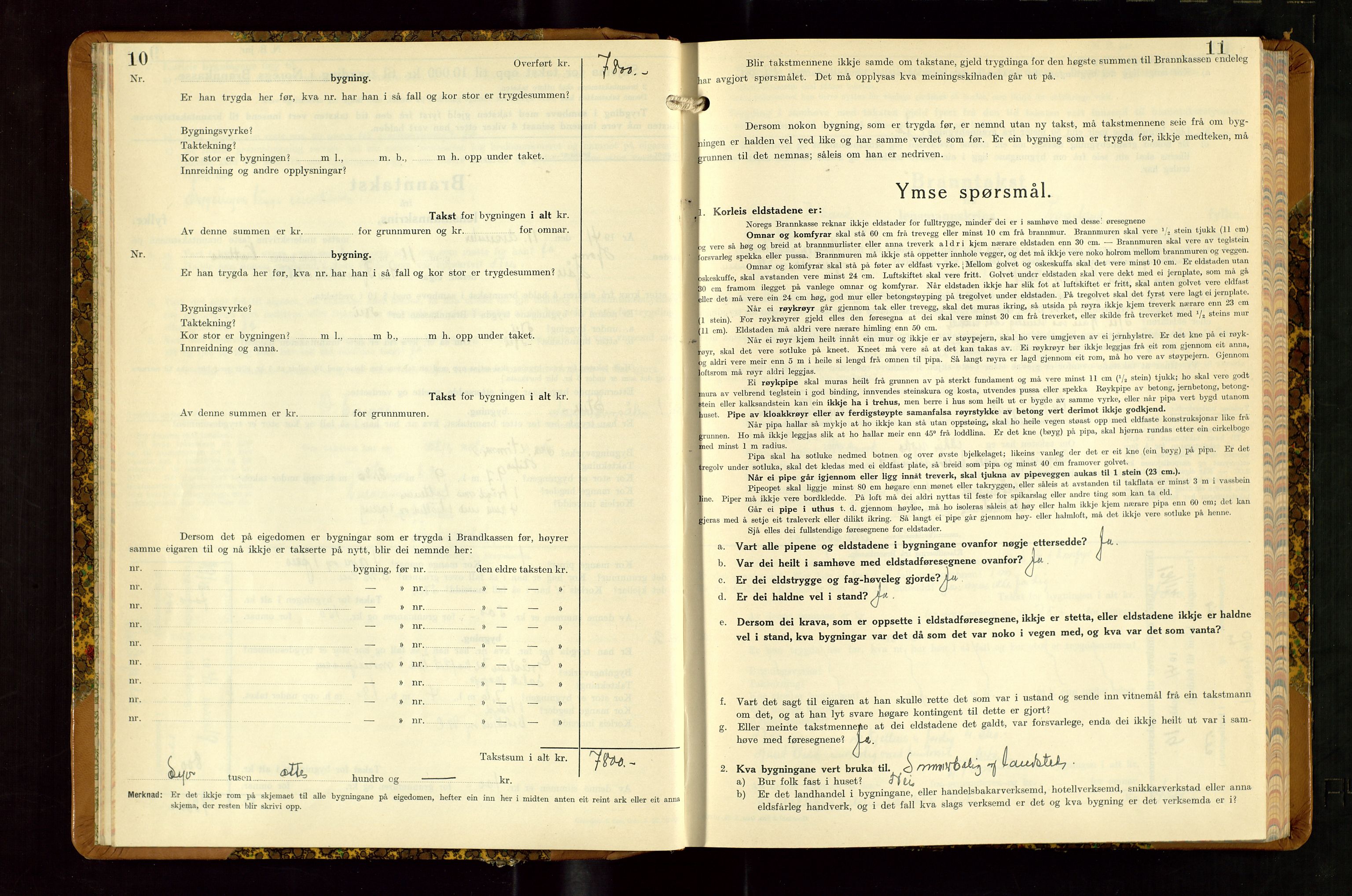 Høle og Forsand lensmannskontor, SAST/A-100127/Gob/L0002: "Branntakstbok" - skjematakst, 1941-1955, p. 10-11