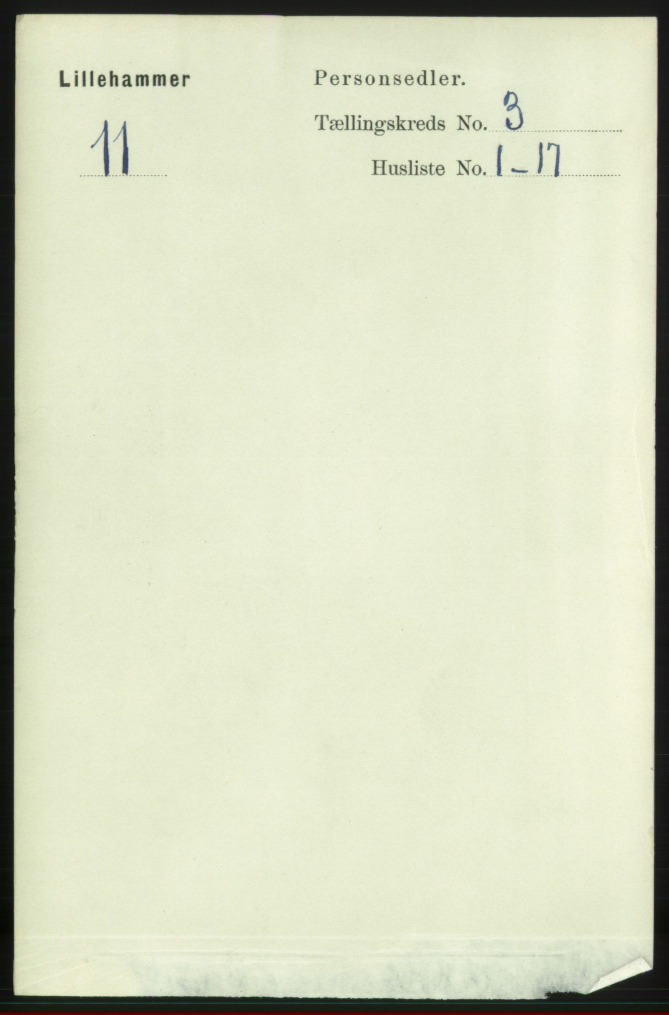 RA, 1891 census for 0501 Lillehammer, 1891, p. 1996